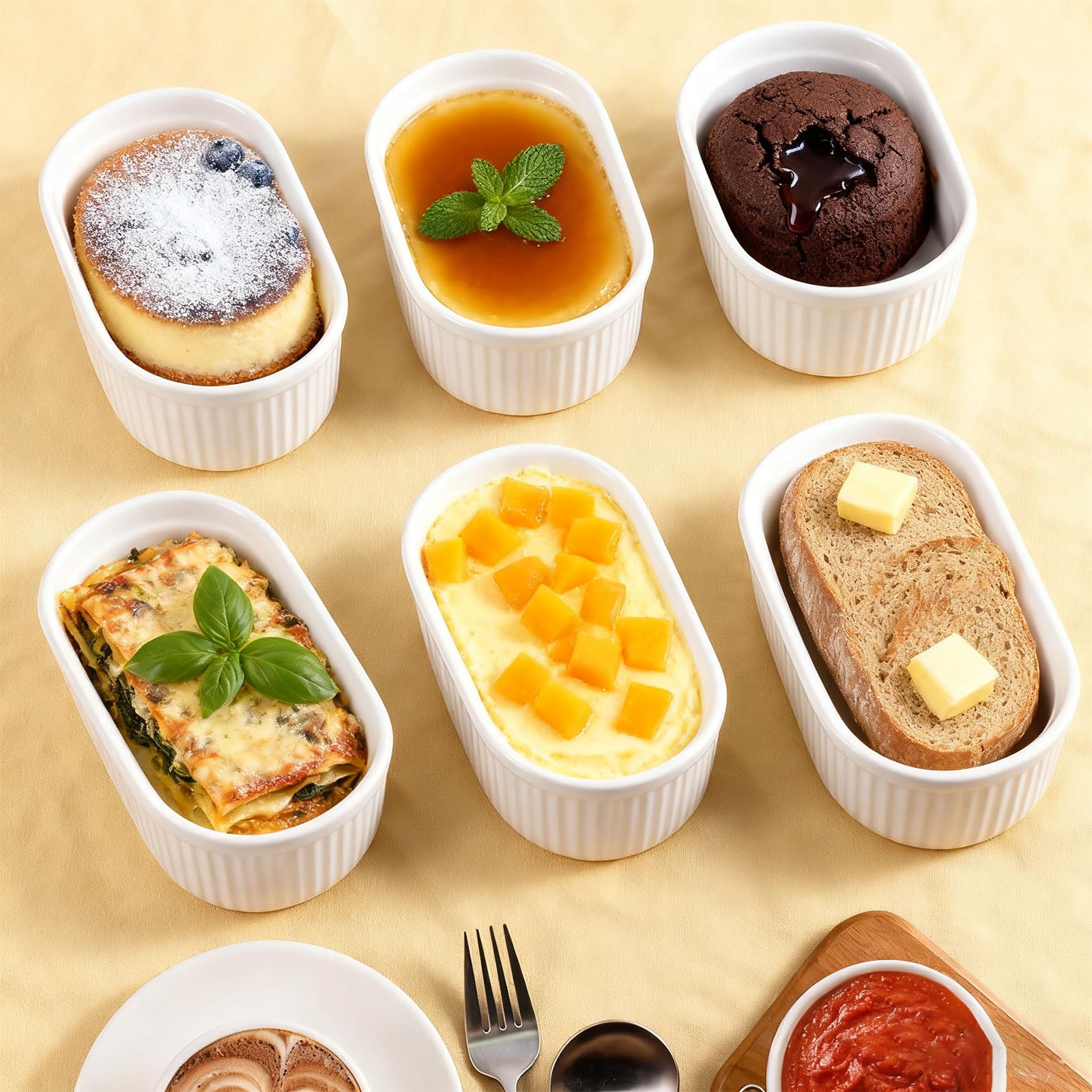Ciotoline per crème brûlée, 6x forma per sformati in ceramica piccola, 16 * 8 * 3 cm, ciotole per soufflé per dessert, muffin, paste, mini forma per sformati per forno, microonde