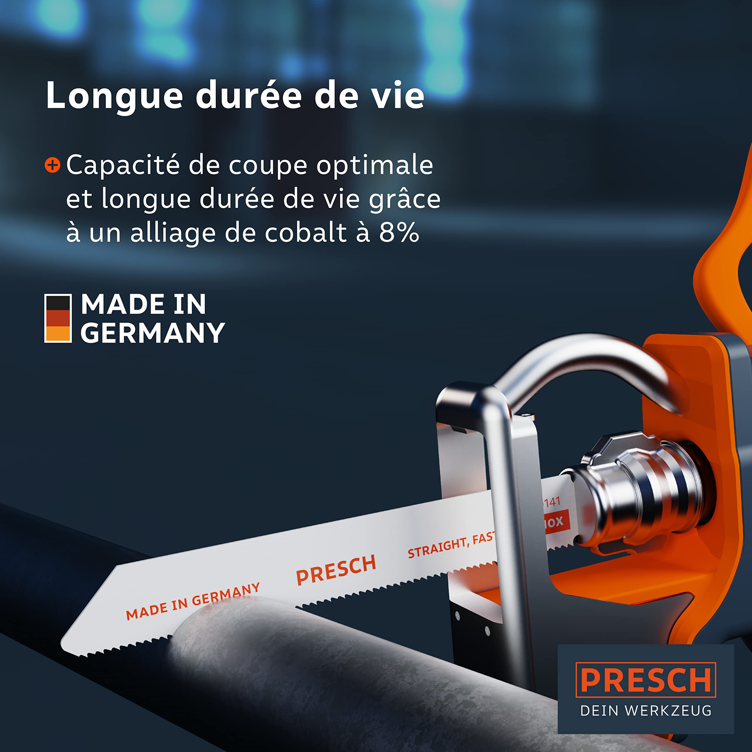 Presch Lames scie sabre pour le métal et l'inox 10 pièces (2-8mm) - Lames au cobalt à 8% pour l'acier inoxydable - Kit de lames de scie électrique avec boîte
