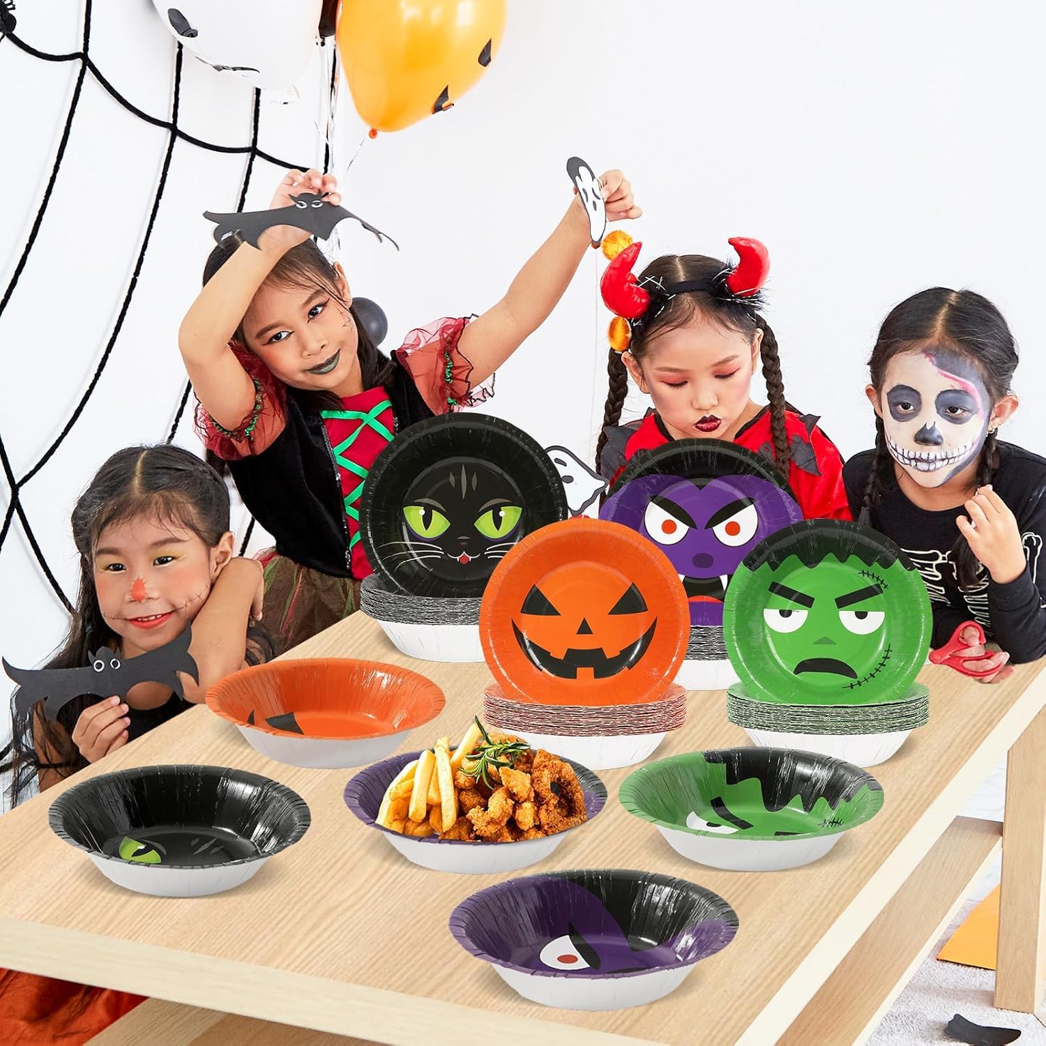 gisgfim 52 Pcs 16 oz Halloween Bowls Party Supplies Disposable Halloween Pumpkin Candy Snack Bowl Purple Black Green Orange Paper Dessert Bowls Decorations Favors for Holiday Party Picnic