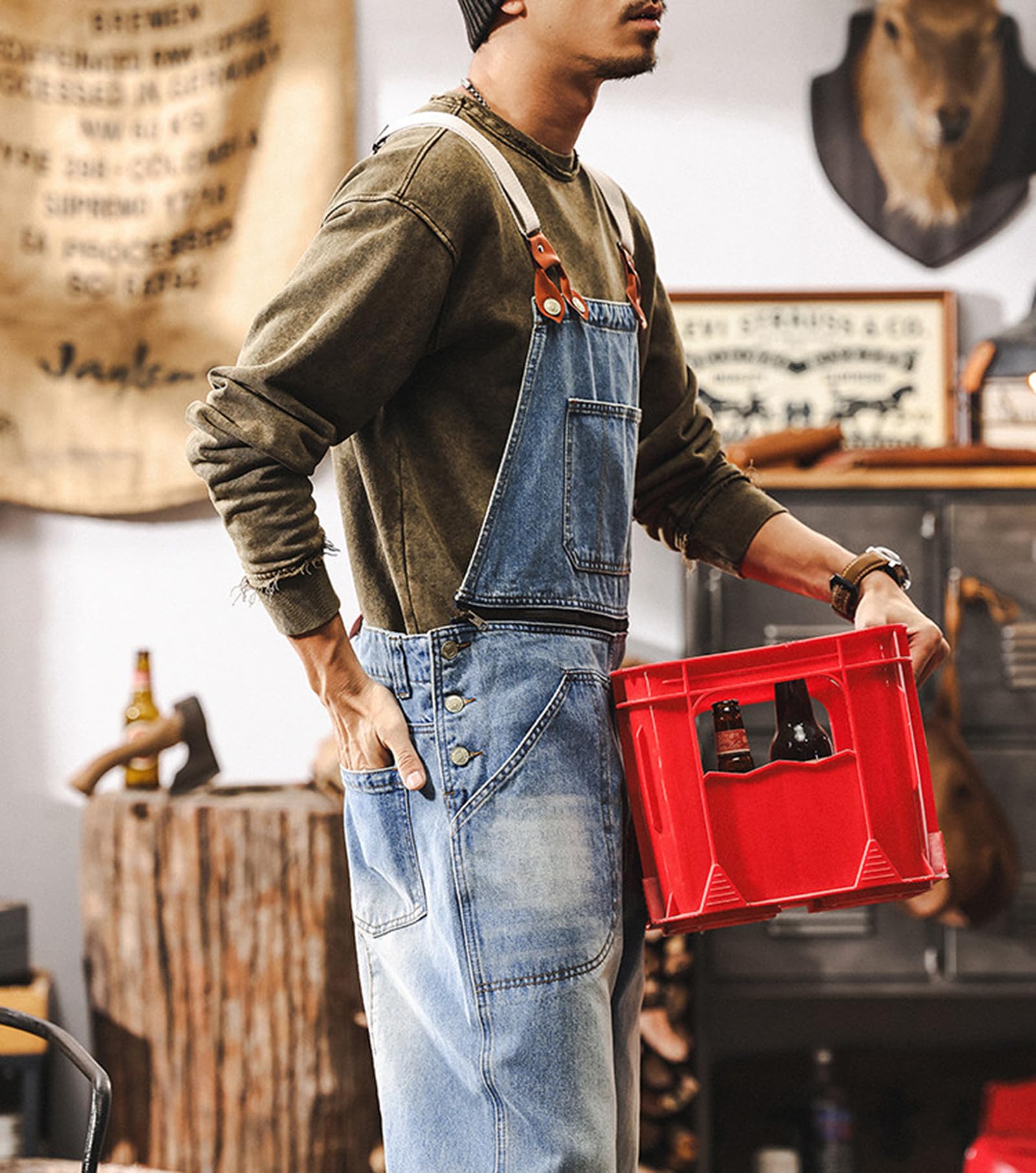 MęSki Kombinezon Jeansowy z Szelkami Jeansy Vintage Modne Spodnie Kombinezon Roboczy Z Zamkiem BłYskawicznym