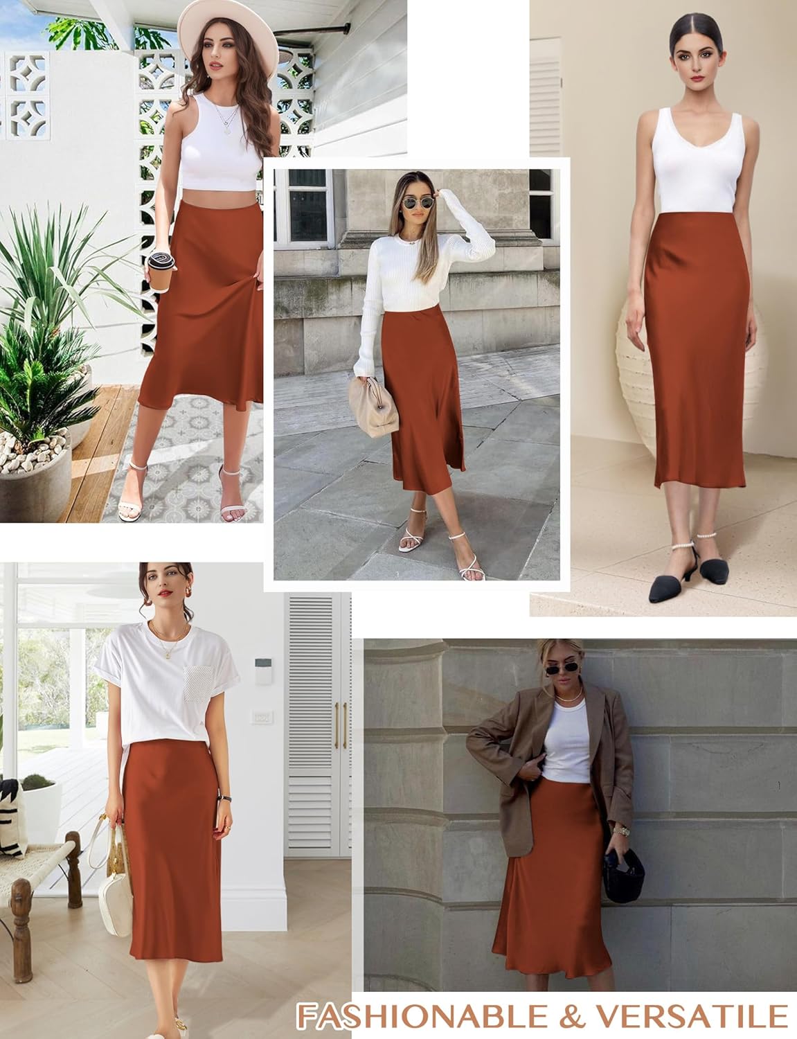 Women's Midi Satin Skirts, High Waisted Zipper Silk Elastic Long Skirt for Women Elegant Trendy - Image 7