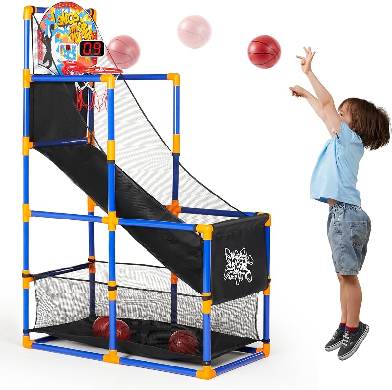 JOYIN Sports Toy LED Lightscore Arcade Basketball Game Set for Kids Ages 3+ – Includes Electronic Scoreboard, Cheer Sound Effects, 4 Balls & Hoop | Indoor/Outdoor for Kids | Easy to Assemble
