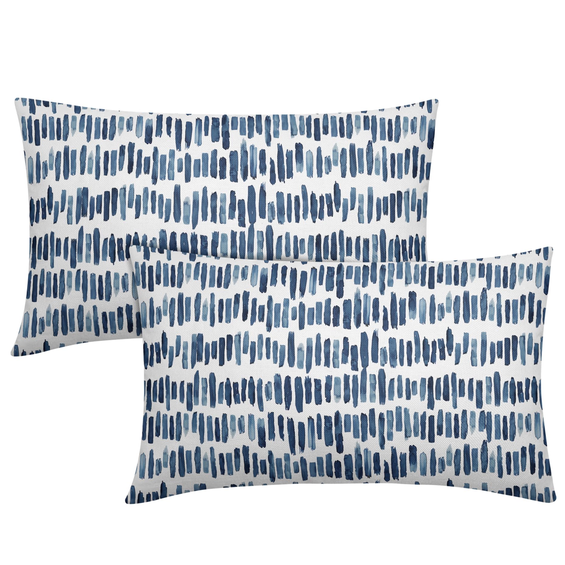 Dark Blue Stripe Throw Pillow Covers 20x12 Inch Set of 2 Ink Brush Stripes Lumbar Pillowcase Geometric Striped Boho Design Cotton Linen Rectangle