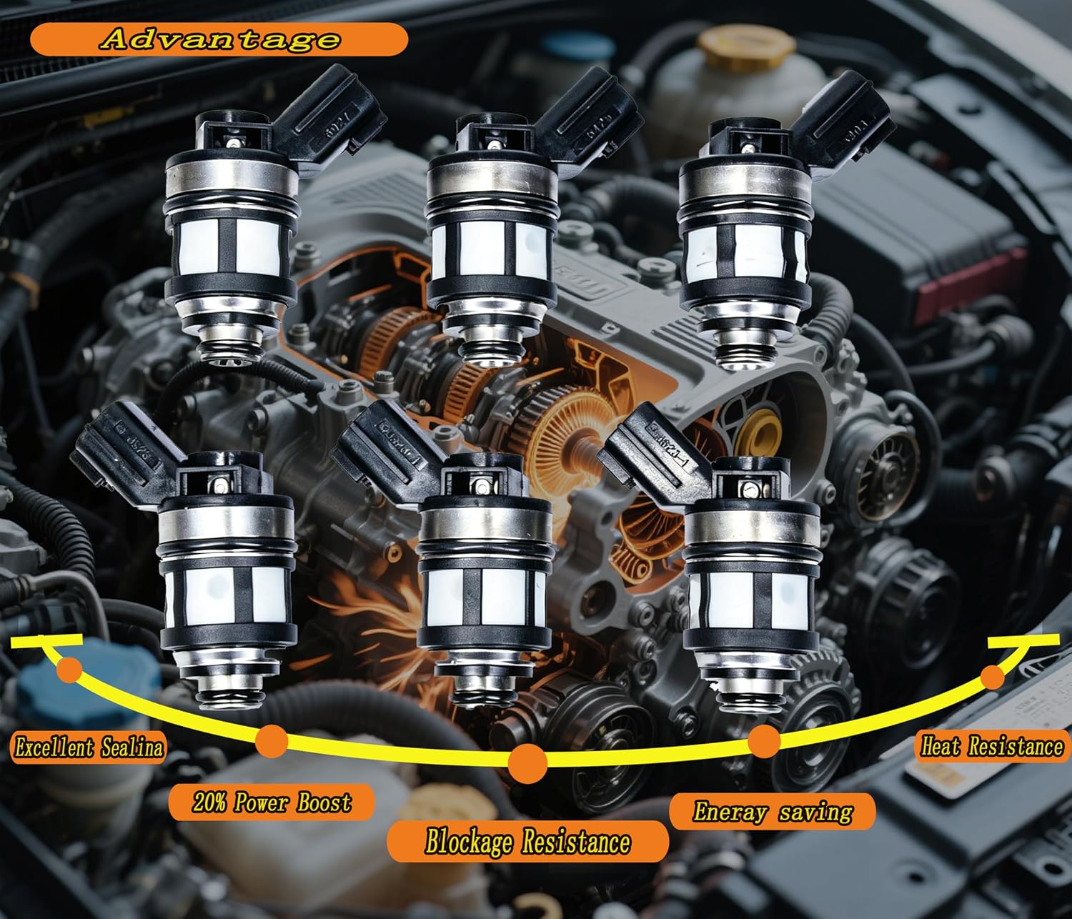 6Pcs Fuel Injector With Harness Connector Plug Replacement For Nissan Frontier Pathfinder Xterra 2.4L 3.3L 1996-2004,OE#16600-38Y10 16600-5S700 16600-5S701, Delivers Stable Performance & Easy Install