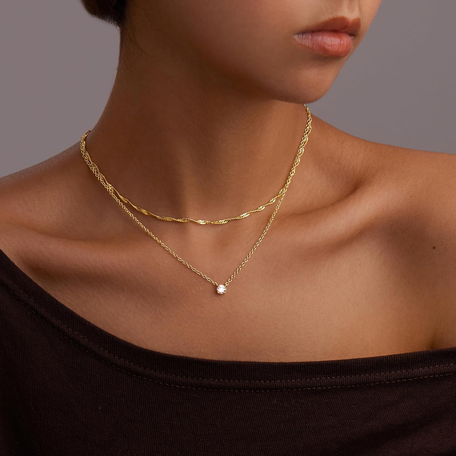 Silver Diamond Necklaces for Women Set, Layered Dainty 14K Gold Silver Plated Choker Chain Simple Pendent Diamond Necklace Stackable, Trendy Prom CZ Jewelry Gifts for Women - Image 2
