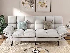 DWVO Multifunctional Futon Sofa Bed, Convertible Sleeper Sofa, 70" Folding Futon Set for Living Room Home Office Aprtment, Modern Folding Couch with Adjustable Backrest & Armrests, Beige