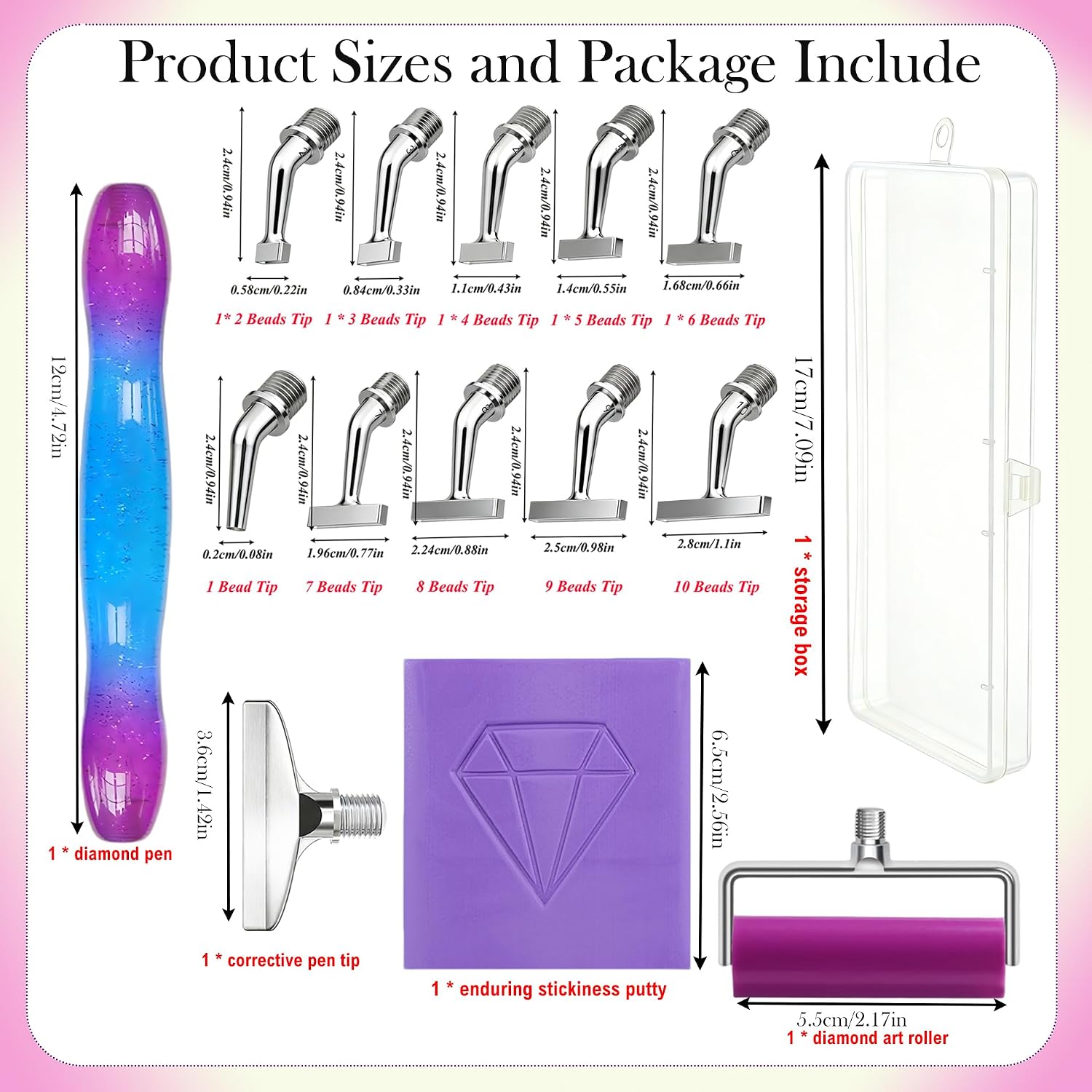Diamond Art Painting Pens, Diamond Painting Drill Pens Tools Accessories, Ergonomic Screw Metal Tips 1-10 Bead Nibs Multiplacers Roller Diamond Painting Putty, Diamond Art Kit for Adults (Purple)
