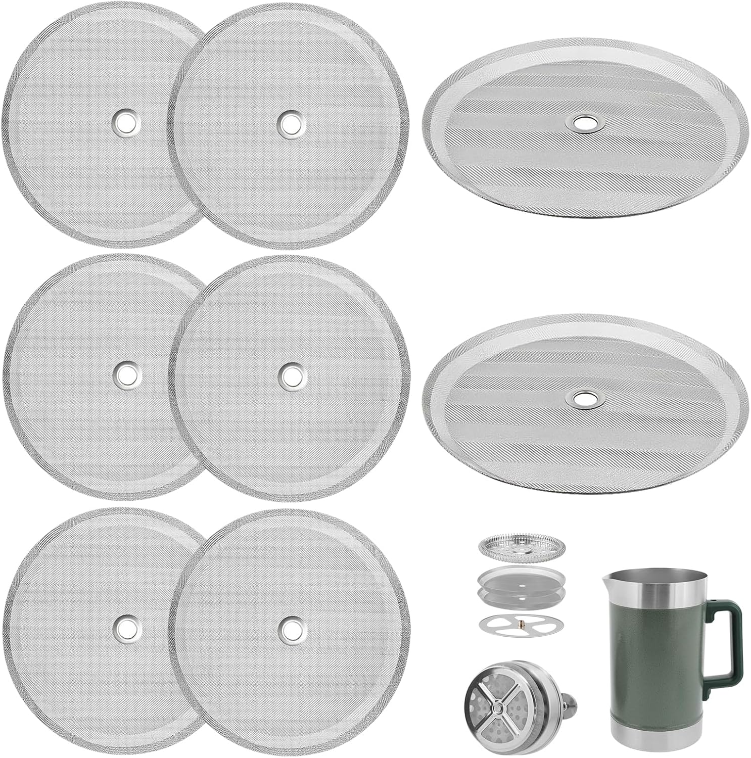 8-Pack French Press Filters Compatible with Stanley French Press, Fit for Stanley Coffee Maker 48oz Filter, Reusable Stainless Steel Material, Durable and Easy to Clean