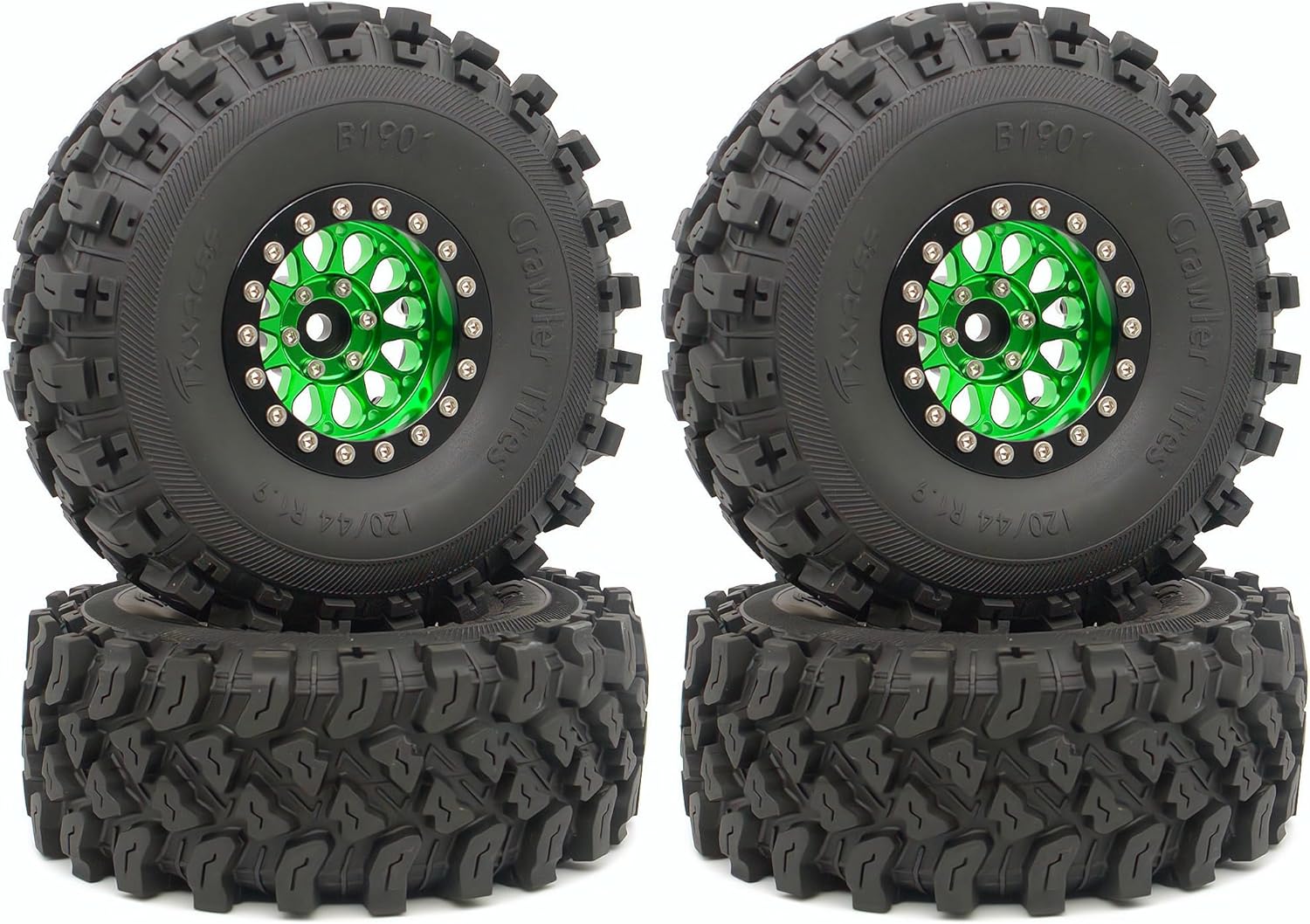 RC 1.9 Beadlock Wheels Negative Offsets 8mm and Tires for 1/10 SCX10 SCX10 SCX10 Pro TRX4 TRX6 Gen7/8 RC Crawler Remote Control Car Upgrades Aluminum 1.9 Beadlock Wheel Rims (Green Black) DK