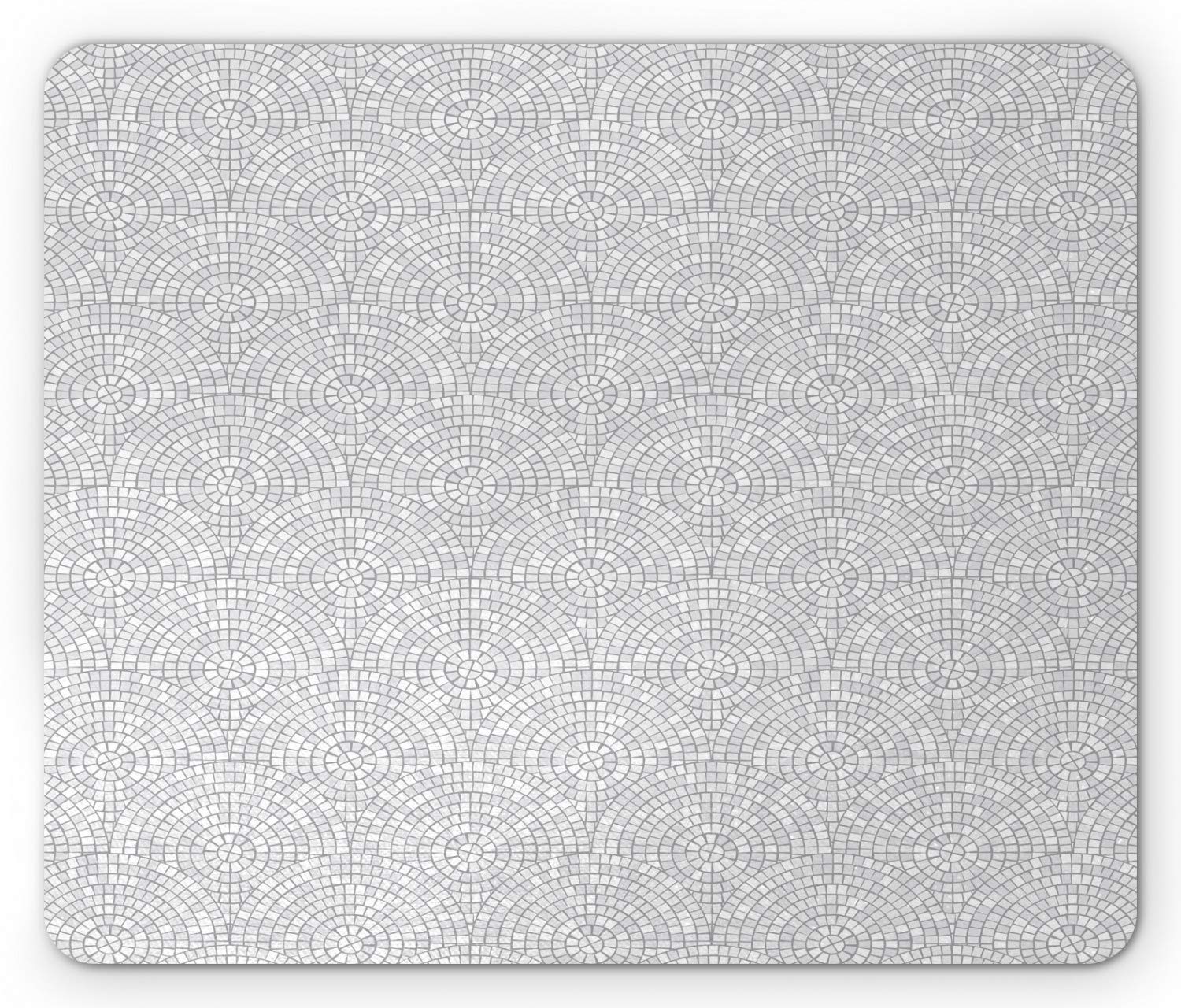 Ambesonne Geometric Mouse Pad, Geometrical Mosaic Pattern of Overlapping Circular Tiles Trencadis Layout, Rectangle Non-Slip Rubber Mousepad, Standard Size, Grey and White