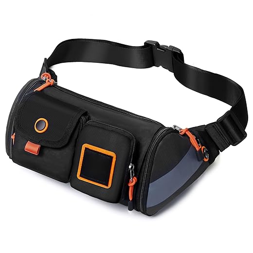 Crossbody Fanny Pack Waist Bag for Women Men, Small Resistant Wasit Pouch with 4 Pockets, Belt Bag for Running Travelling Hiking Walking Lightweight Crossbody Chest Bag Fit All Phones (black)