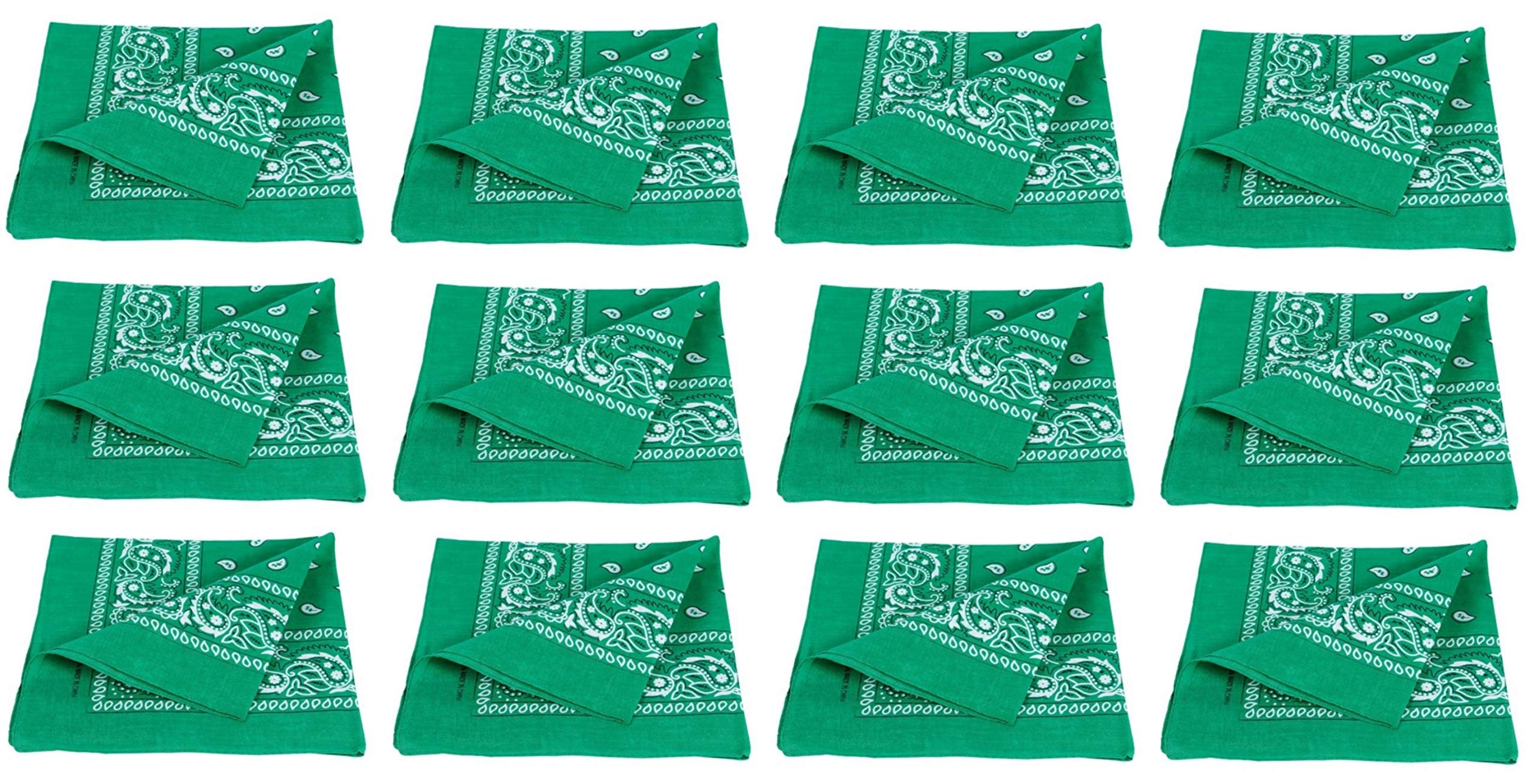 PURECITY Lot Grossiste 12 Bandana Foulard Coton Motif Paisley Cachemire - Plusieurs Coloris Disponibles (18# Vert)