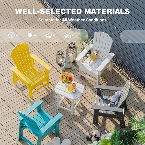 Miniatura 5 de Giantex Silla Adirondack para niños, silla de césped de polietileno de alta densidad con respaldo ergonómico para terraza, porche, patio trasero,