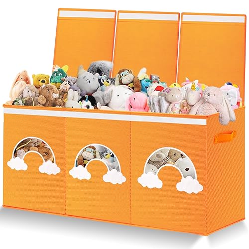Caja de juguetes extra grande, organizador de almacenamiento de juguetes con ventanas transparentes, caja de almacenamiento plegable para niños,