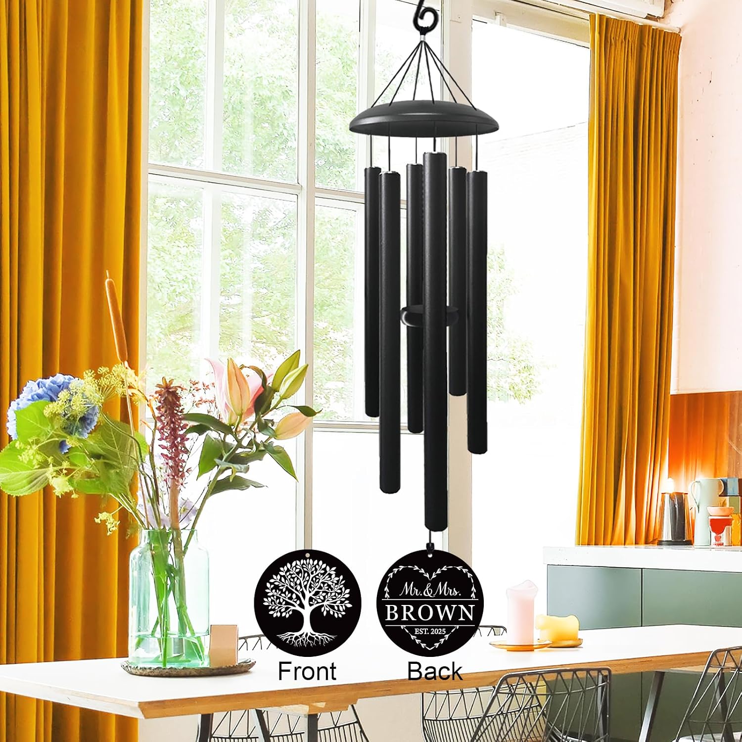 Personalized Large Tree of Life Wind Chime, Custom Family Name, Wedding Gift, Outdoor Wind Bell, Porch Garden Decor