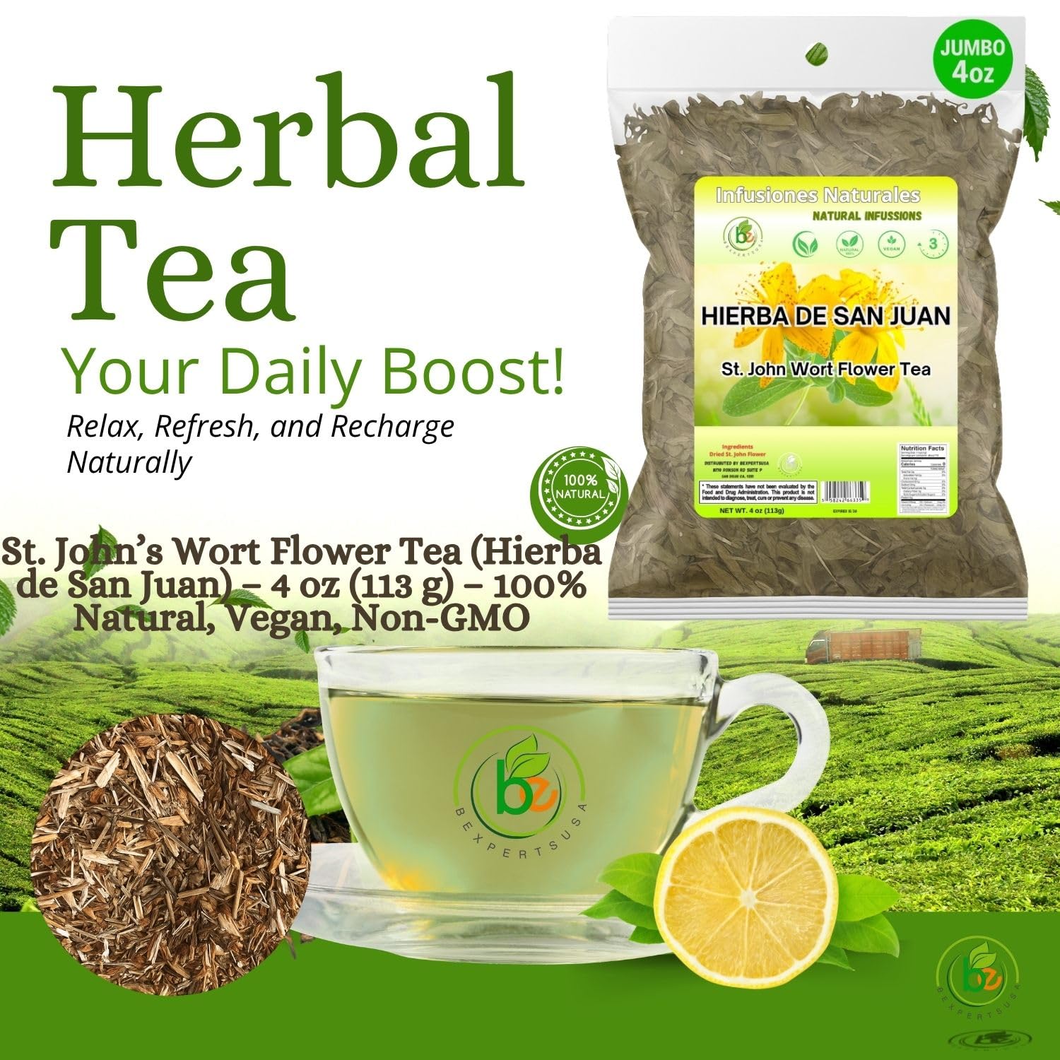 Hierba de San Juan (St. John’s Wort) Tea – 4 oz Loose Leaf – 100% Natural, Vegan, Non-GMO – Herbal Tea by Bexpertsusa