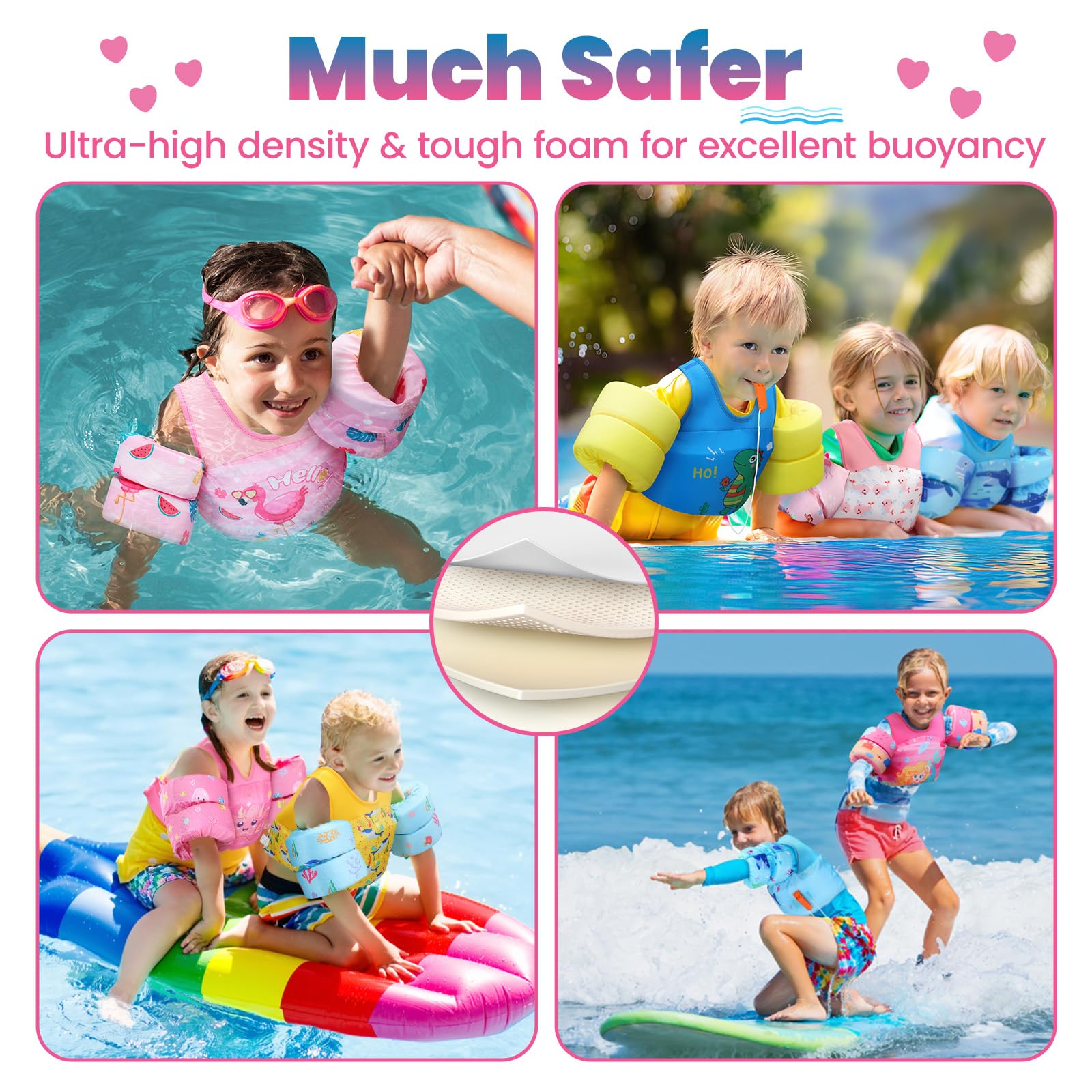 HeySplash Gilet da Nuoto per Bambini Braccioli Galleggianti Peso 9-22/15-30 KG Cinghia Regolabile Fischio
