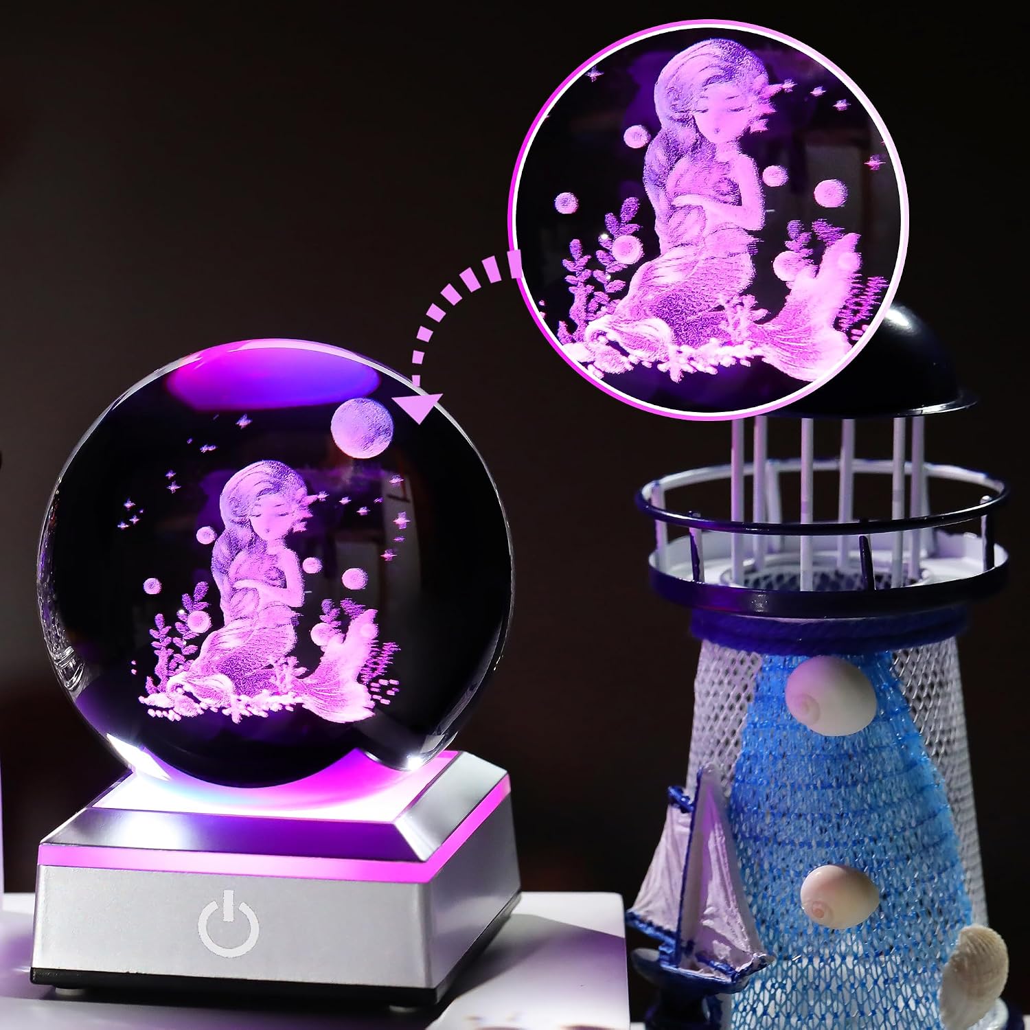 3D Mermaid Crystal Ball Gifts for Women, Girls with Colorful Light Base image 2