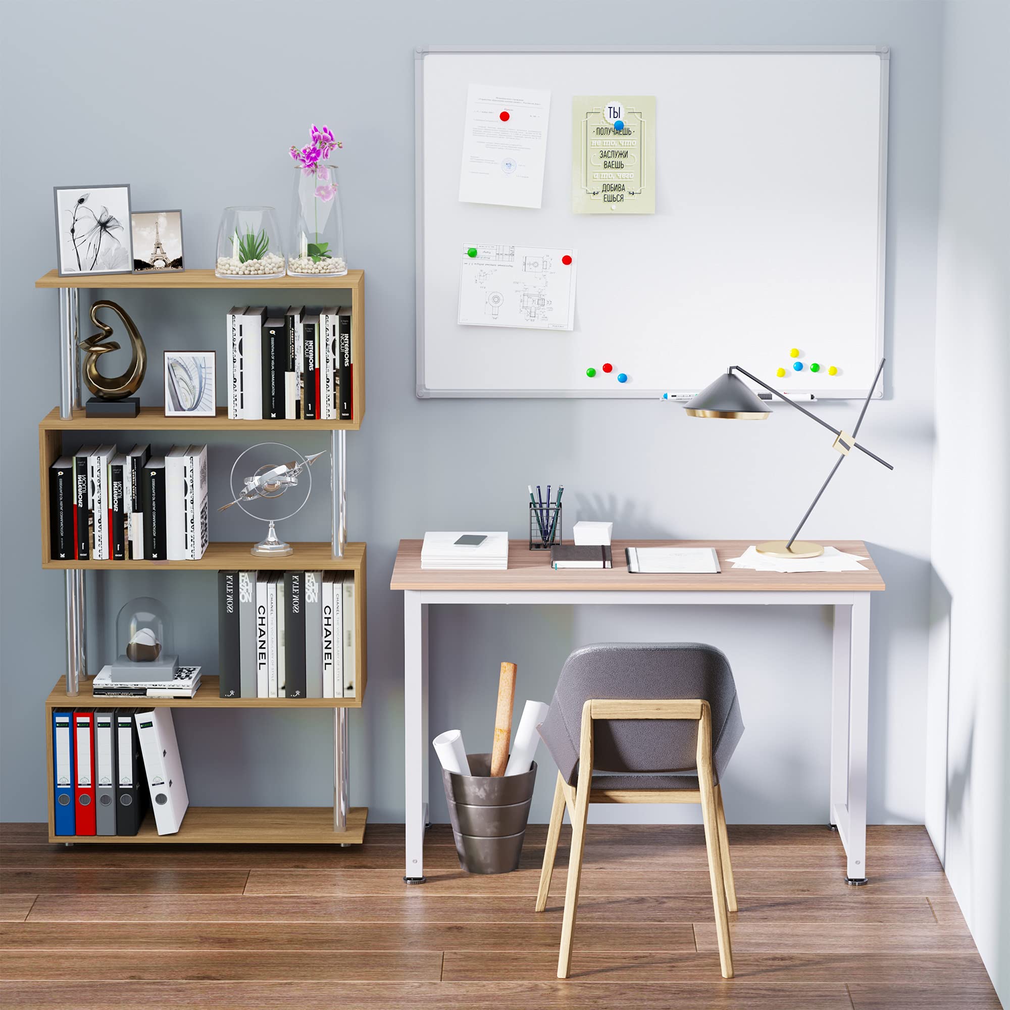 HOMCOM Scrivania per Computer Salvaspazio 120x60x76 cm Rovere e Bianco | Piedini Regolabili, Tavolo Scrittoio, Scrivania PC per Gaming, Casa, Sala da Pranzo, Studio e Ufficio