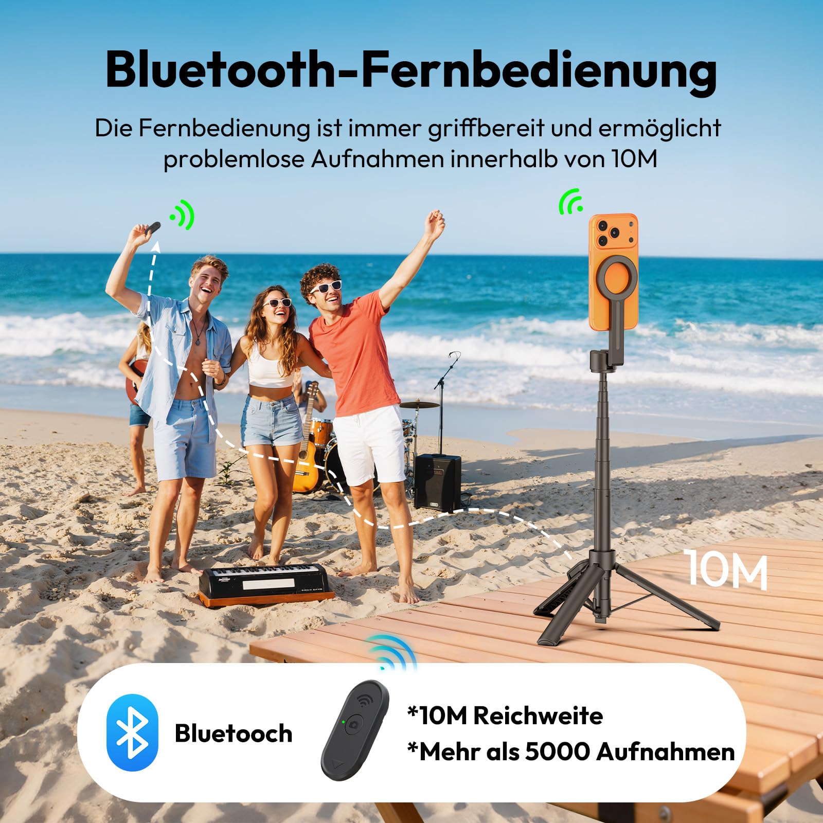 ULANZI SK26 Magnetisches Selfie Stick Stativ 113cm | 15N Starker Magnet, Ein-Klick-Öffnung, Ausziehbares Mini Tripod für Magsafe,200° Neigbar,10m Fernbedienung,Kompatibel mit iPhone 17-12 für Vlogging