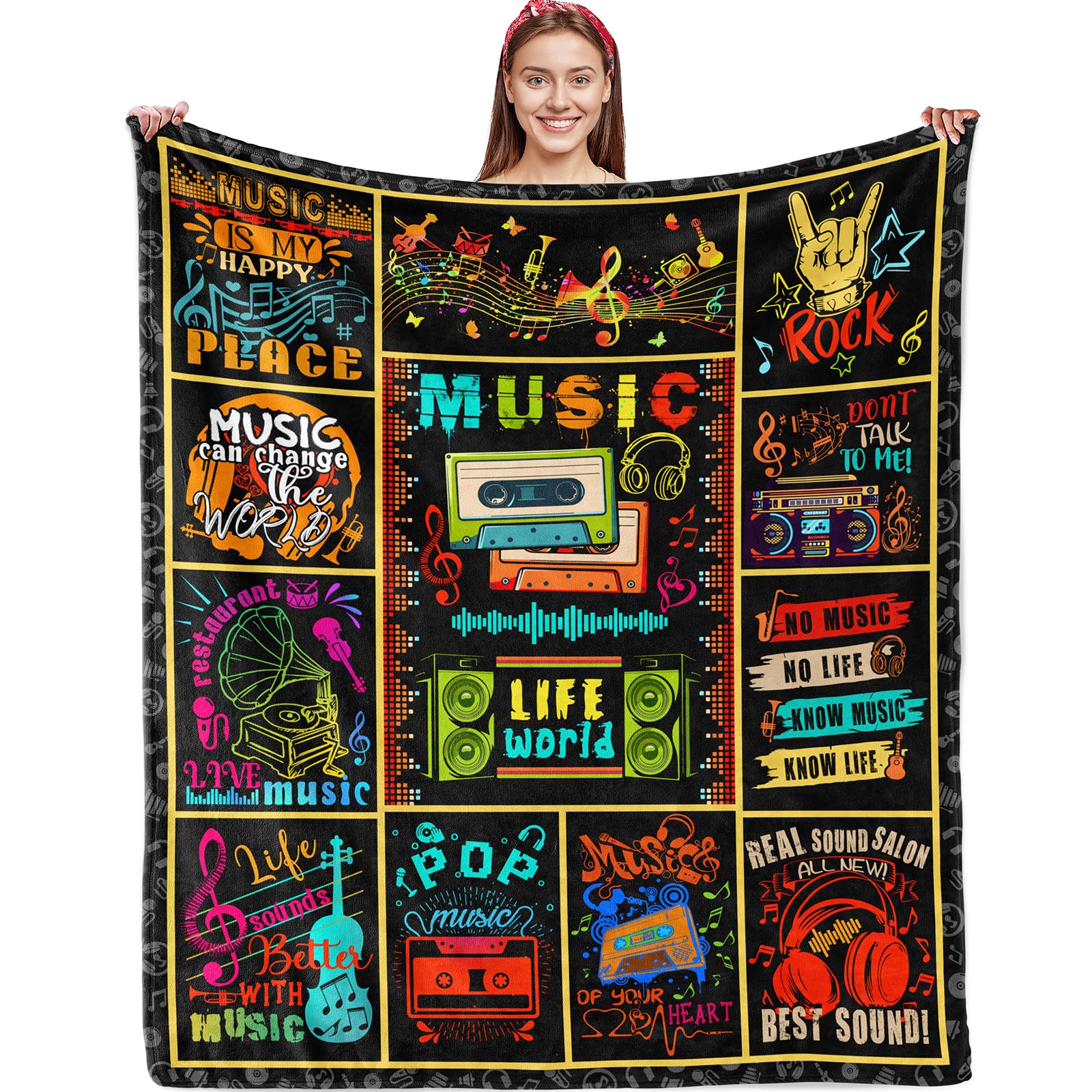Rothtasi Women's Music Gifts For Girls Men Blanket Ultra Soft Flannel Throw Blanket Lovers Gifts Blankets For Kids Aults 60""X50""