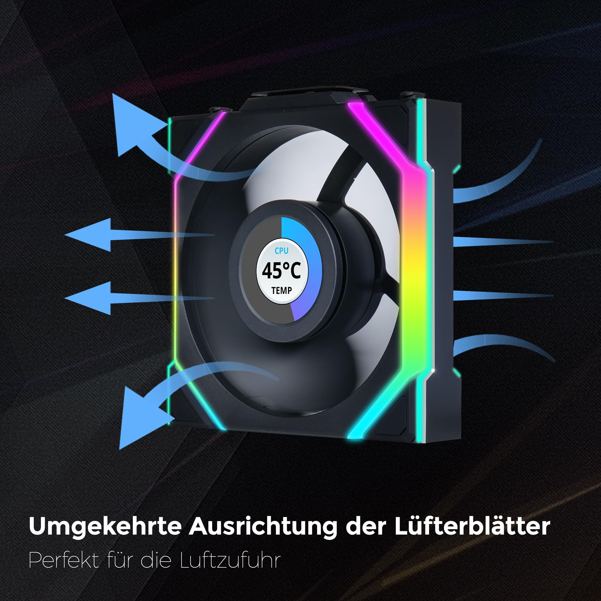 Lian Li UNI FAN SL Wireless LCD Lüfter, ARGB, PWM, 3er-Pack inkl. Controller - Reverse Blade, 120 mm, schwarz