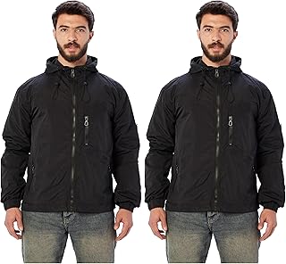 Ravin Regular Fit Full Zip Hooded Black Windbreaker Jacket, For Men, Black, XL (Pack of 2)