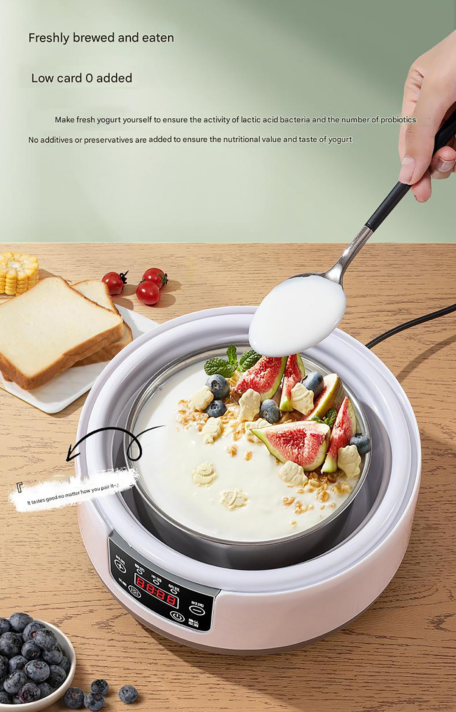 Yogurtera eléctrica, sincronización inteligente, fermentación a temperatura constante, capacidad de 1,2 L, multifunción con pantalla LCD para yogur, vino de arroz, natto