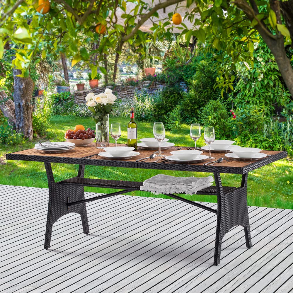 Casaria Tavolo da Giardino in Polyrattan Ripiano in Legno di Acacia 190x90x74cm Regolabile in Altezza per Esterno Pranzo Terrazza