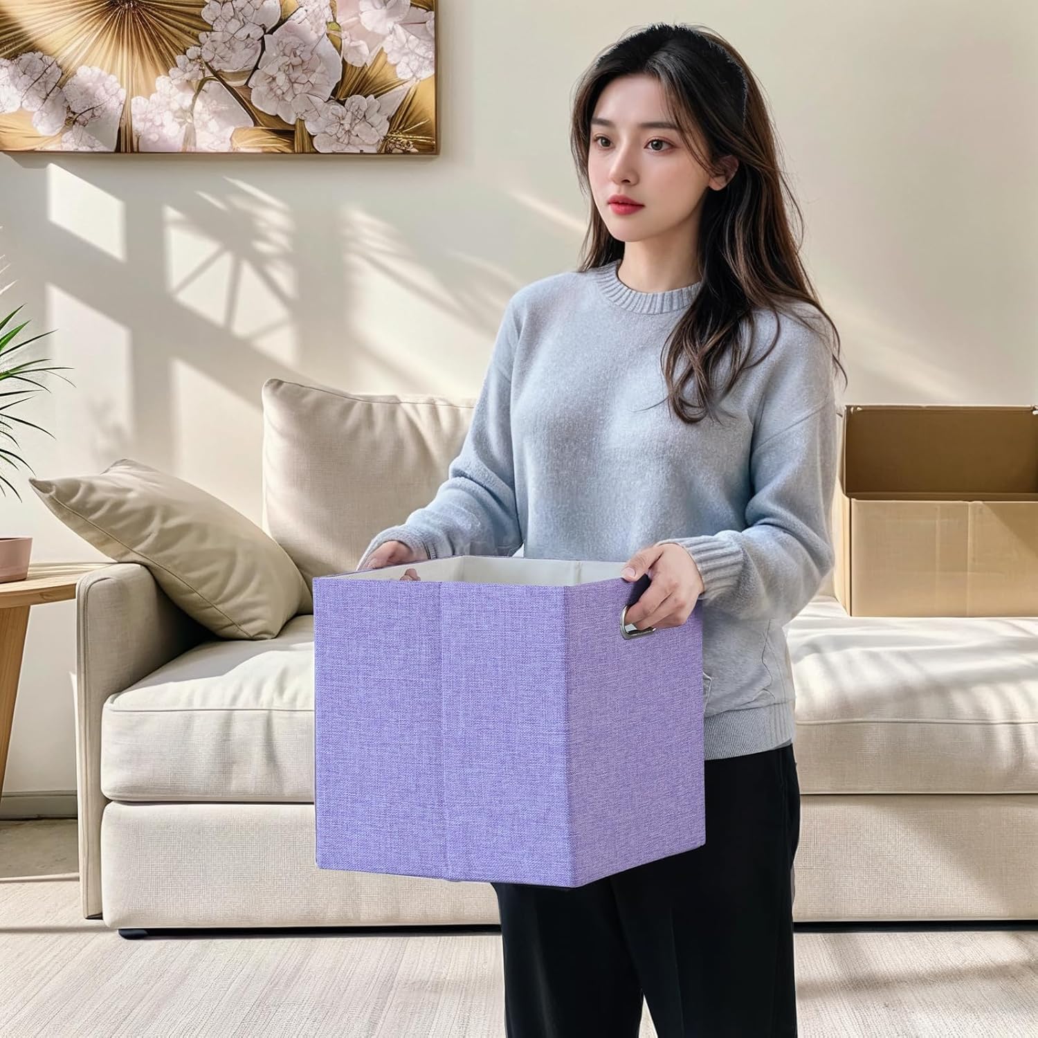 Foldable Cube Storage Bin Organizing Baskets Cubby Boxes Fabric Storage Cubes Organizer Bins with Handles for Organization Shelf Closet, 13"x13"x13", Pack of 4, Purple