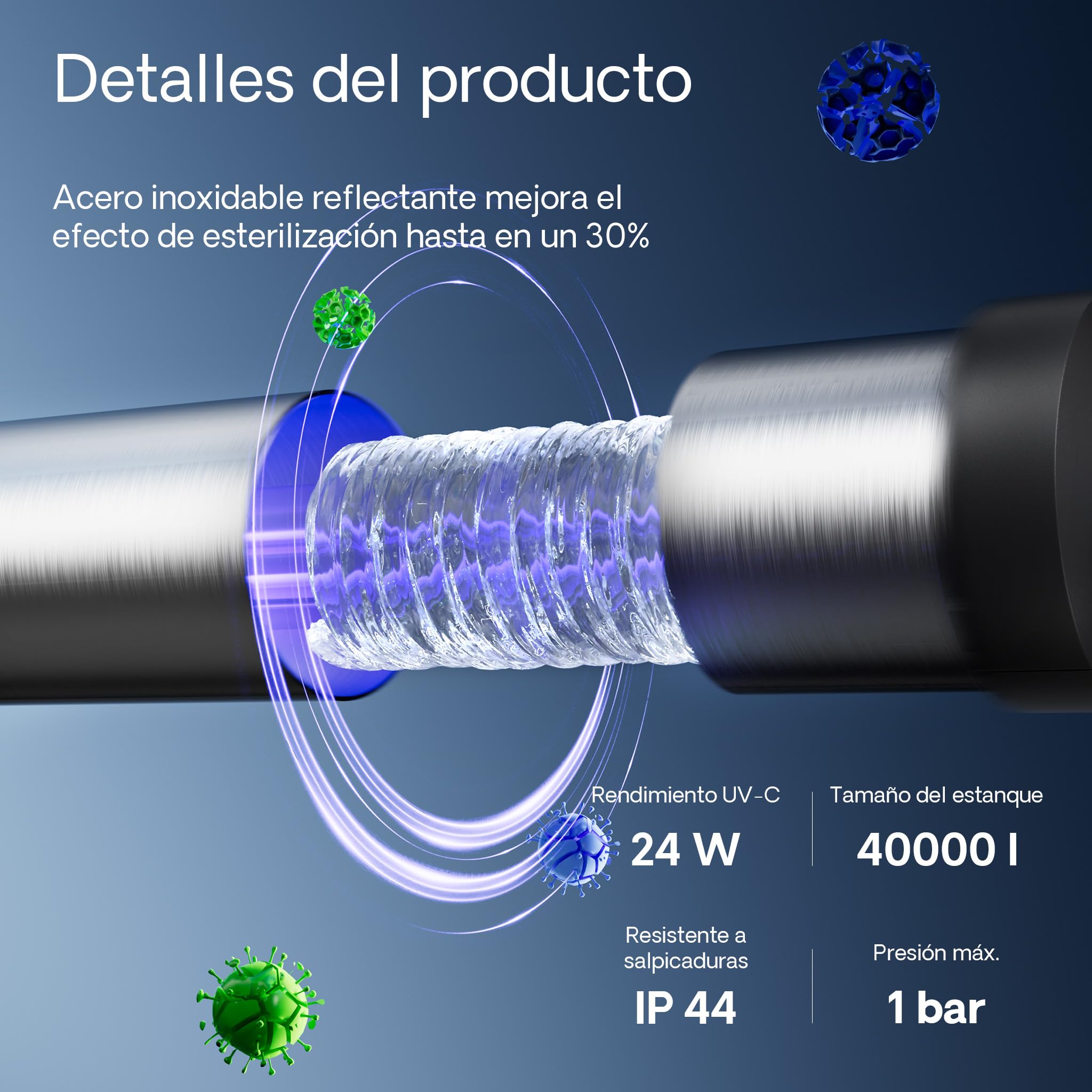 SunSun CUV-724 clarificador Agua Estanque Acero Inoxidable Filtro luz UV 24W aclarador Agua jardín