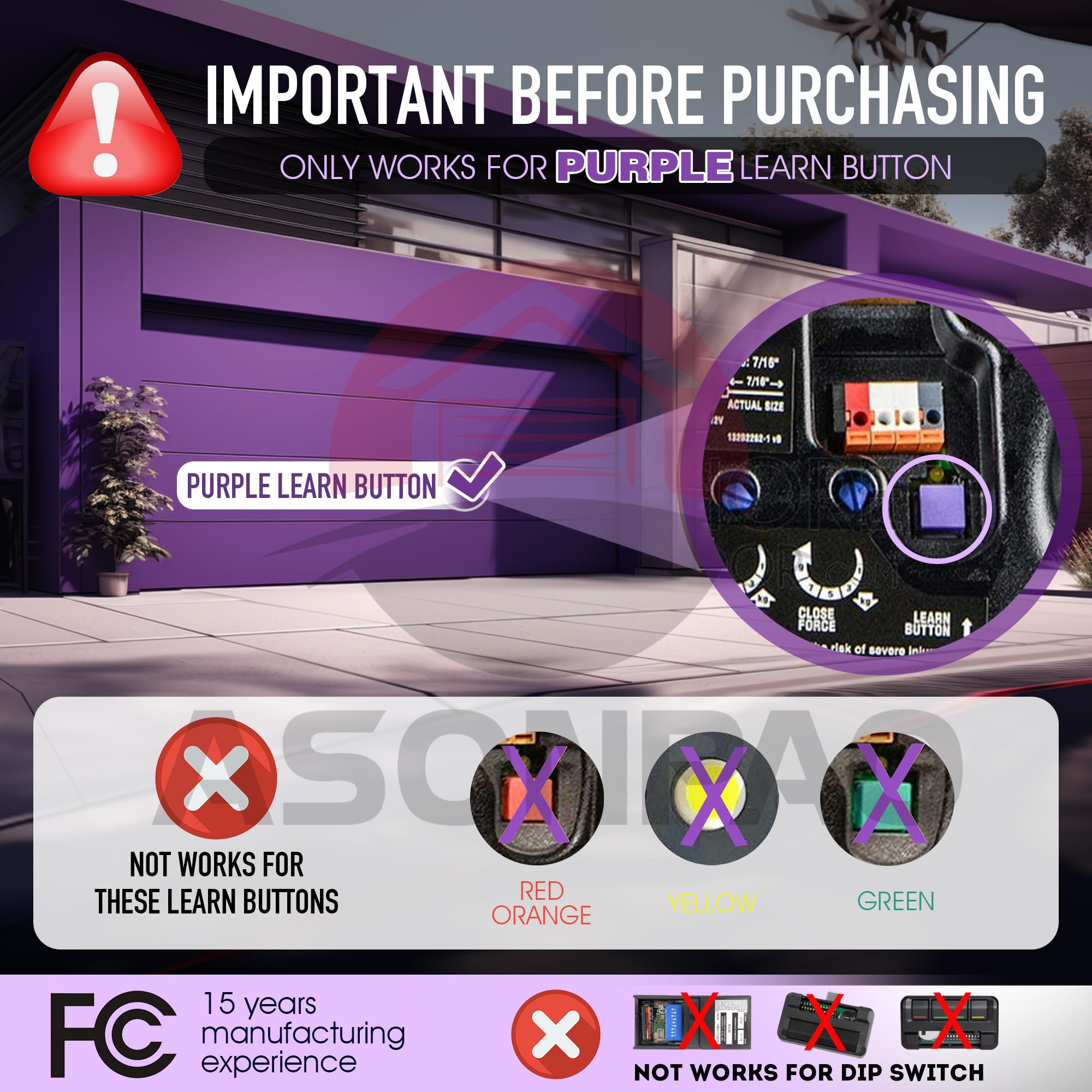 Liftmaster Chamberlain Garage Door Remote (2-Pack) For Purple Learn Button Openers (2005-2013) – Security+ Rolling Code, 315MHz, Long Range, 3-Year Warranty - View #8