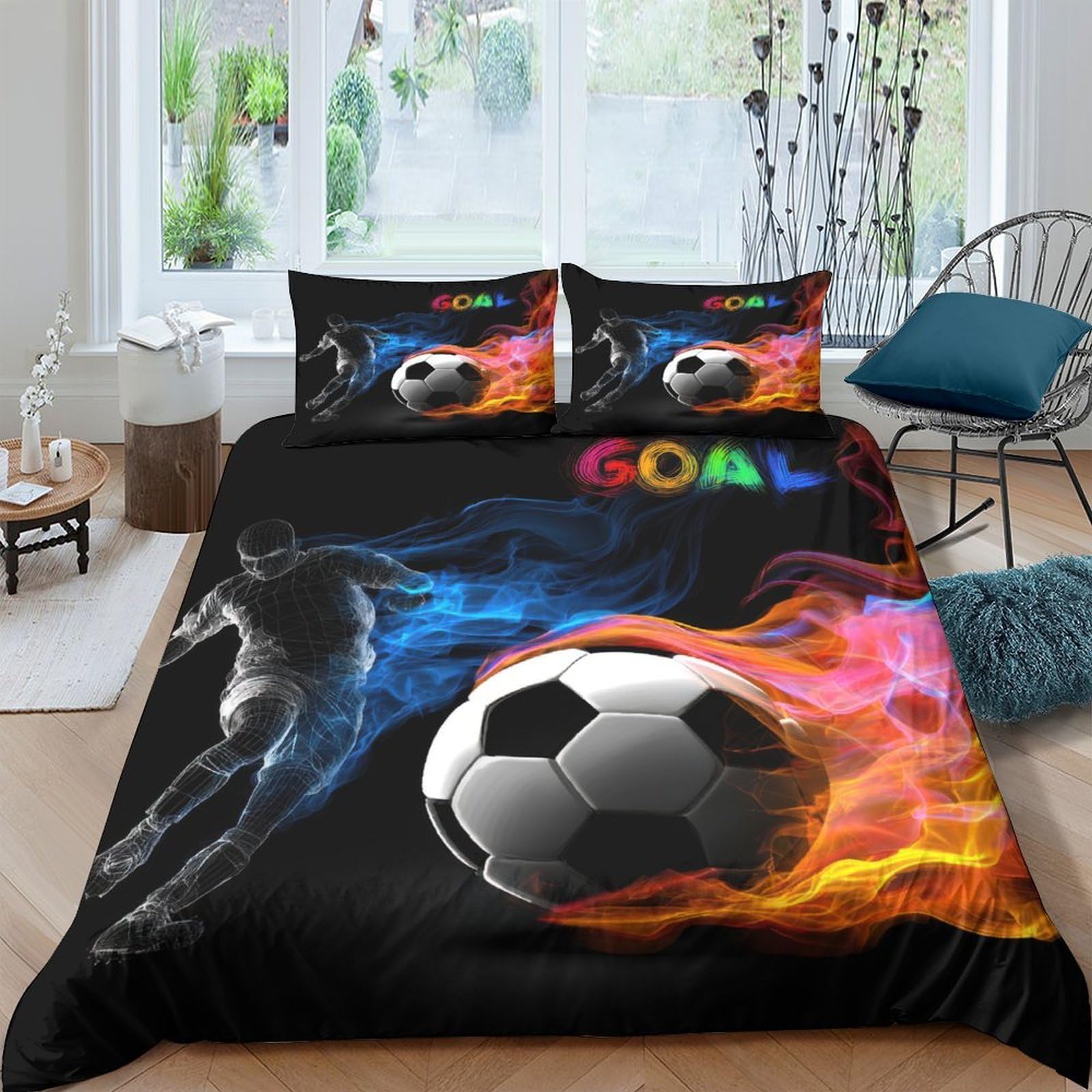 Ctjqhvkz Style-8 3D Printed Flame Football Fitted Sheet Microfiber Black Soccer Bed Cover For Bedroom Dorm Youth Mattress Decor Single（135X200cm）