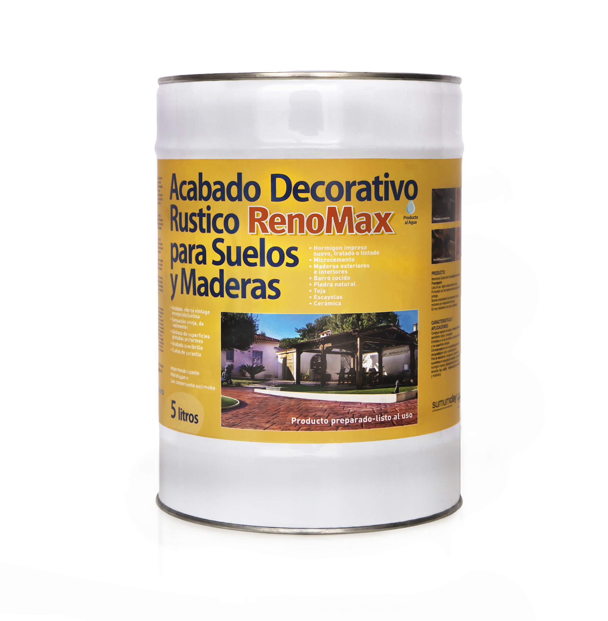 Renomax - Resina Hormigon Impreso y Superficies Porosas Acabado Rústico, 5L Cubre hasta 50m² | Repara, Protege y Embellece Suelos y Fachadas | Resina Hormigon Fácil de Aplicar, Garantía 5 Años