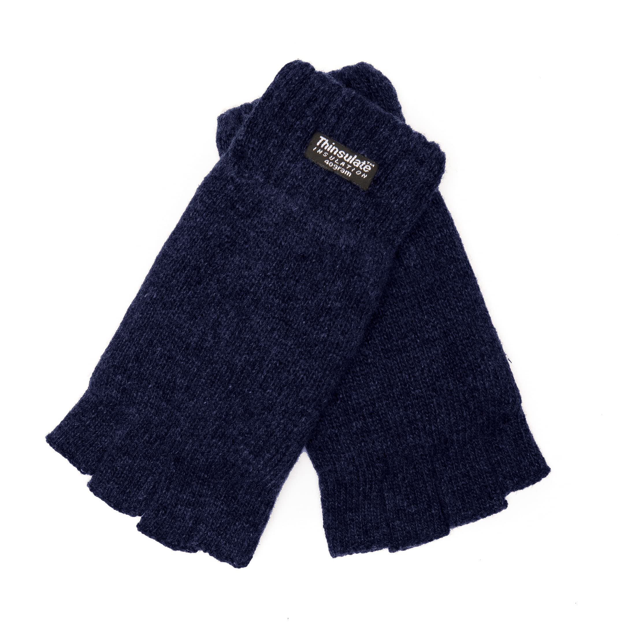 EEM heren halfvinger gebreide handschoenen, zachte wol, Thinsulate thermische voering, zwart S/M