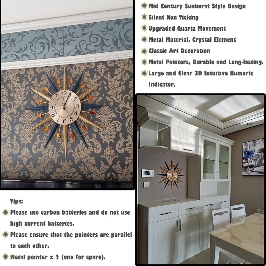 Mid-Century MODERN 掛け時計 Amazon.com: Park Madison Square Silent Retro 11 inch Mid