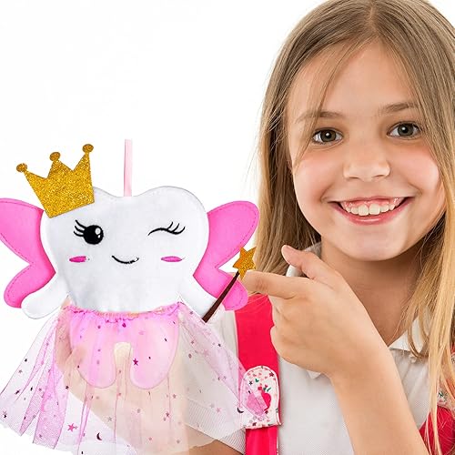 Miniatura 5 de Breling Kit de almohada de dientes para niñas, regalo de dientes, almohada con bolsillo que incluye soporte para dientes perdidos, bloc de notas de