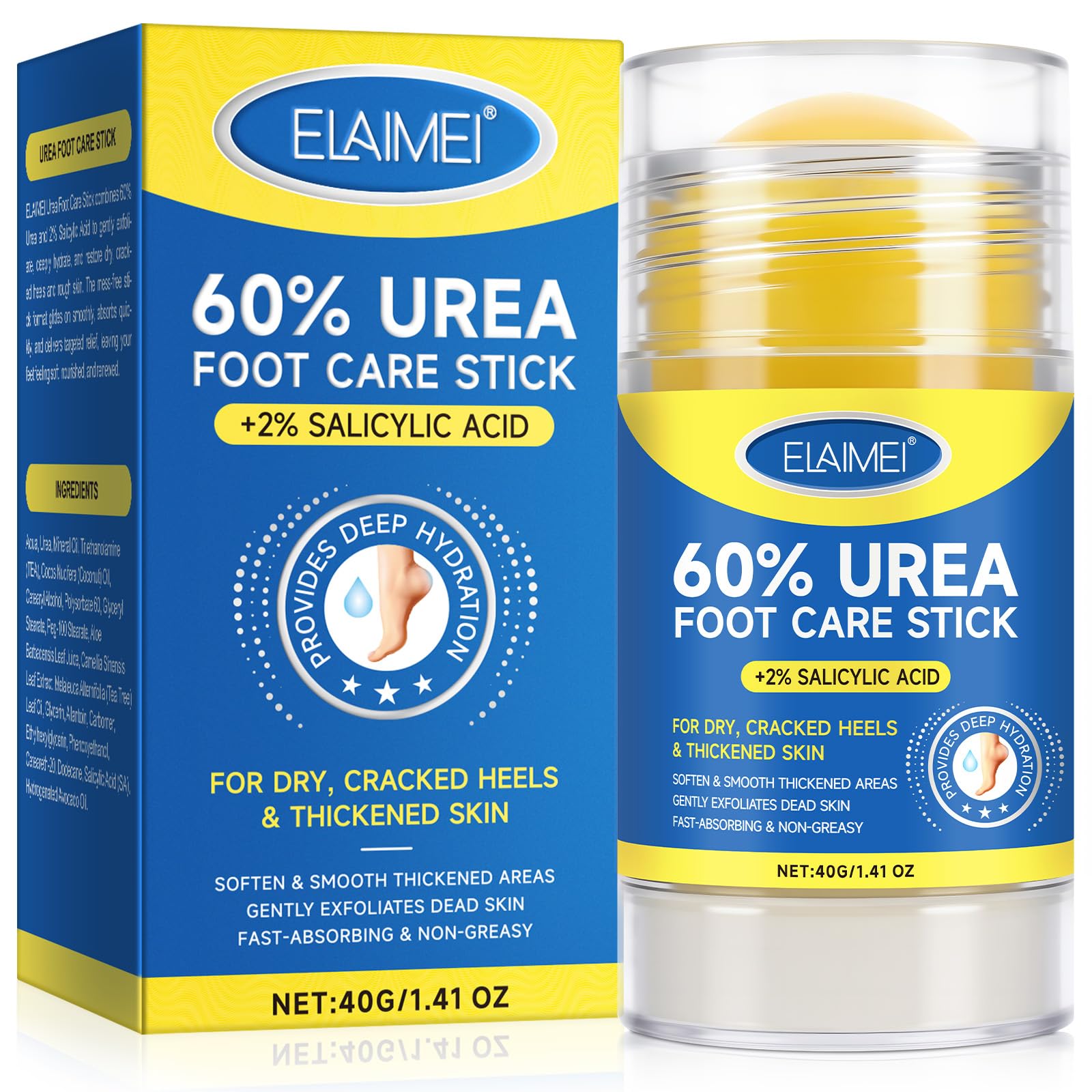60 Urea Cream Stick plus 2 Salicylic Acid Maximum Strength Urea Foot Cream Callus Remover for Dry Cracked