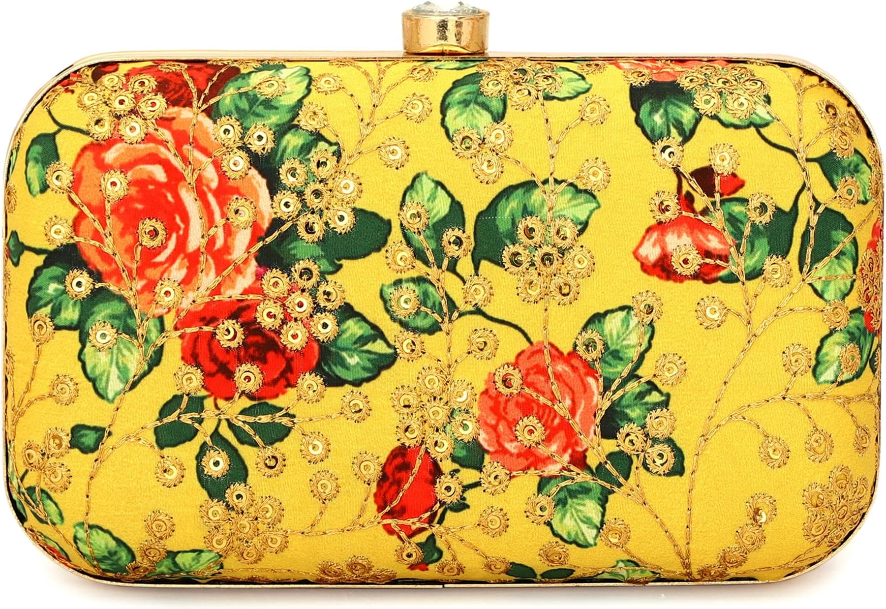 TOOBA Handicraft Women’s Embroidered Clutch Purse | Designer Handbag with Golden Floral Print | Wedding, Cocktail, Party & Bridal Gift Bag for Women & Girls
