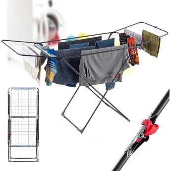 KADAX Clothes Airer with 18 m Drying Surface Anthracite with Wheels and Sock Hanger Ideal for Home Balcony and Garden Foldable Wing Clothes Dryer with Non-Slip Feet Space-Saving Made in EU