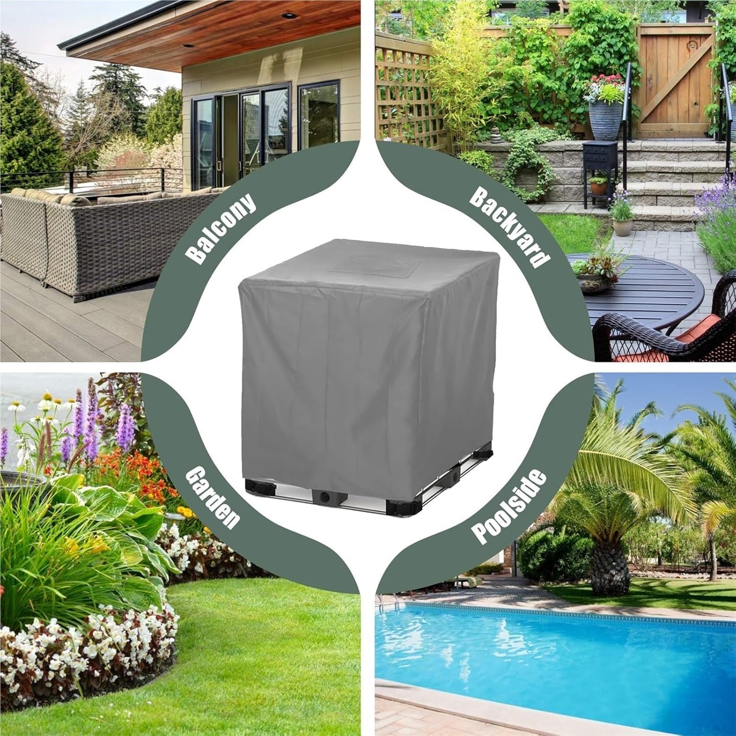 IBC Tote Cover 250 Gallon, Heavy Duty Waterproof IBC Tote Lid, Rain Barrel Cover, Water Tank Cover, Water Tote Cover, IBC Cover(Gray,180 Gallon)