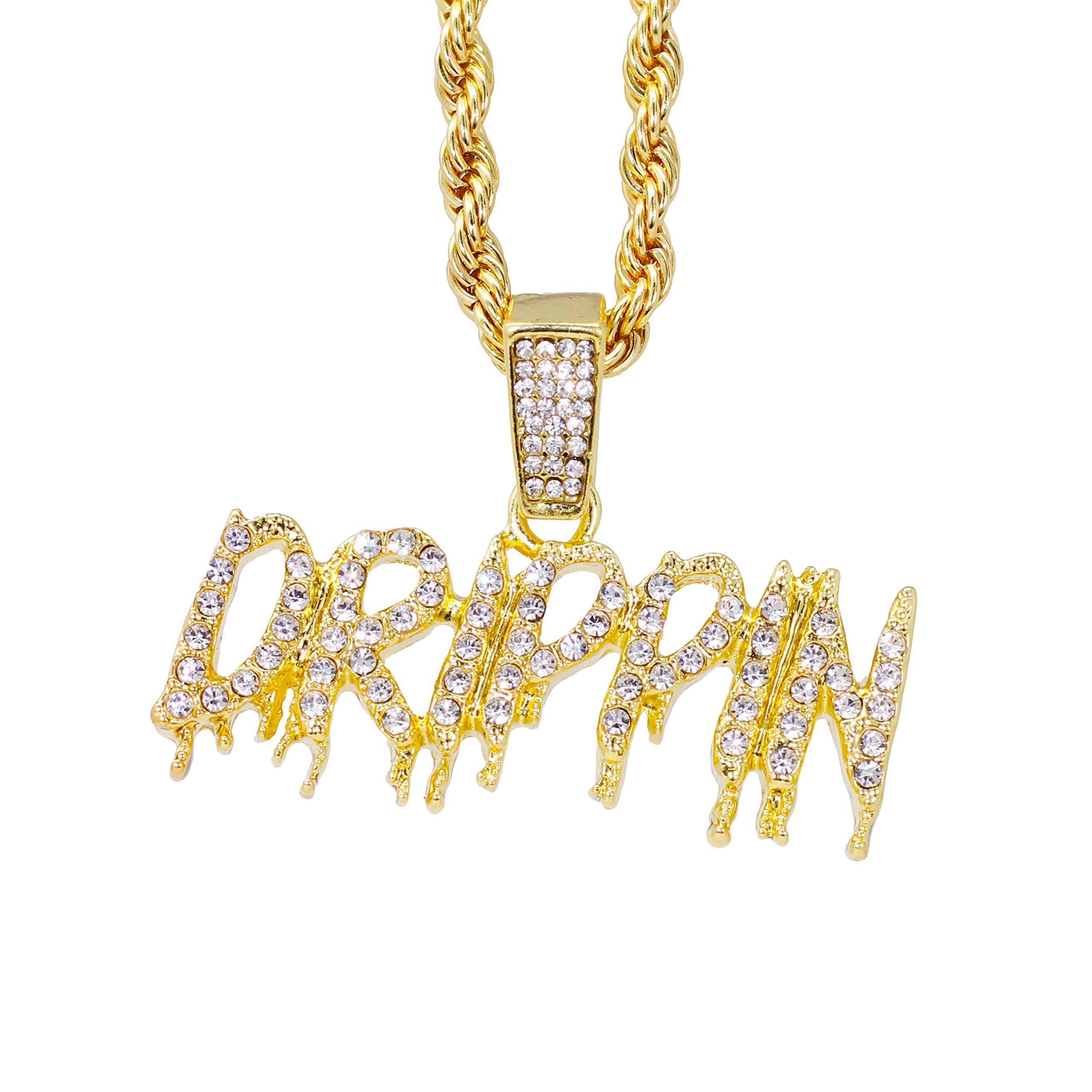 Men's Iced-Out Pendant Necklace – 24-Inch Chain, Hip-Hop Streetwear Jewelry