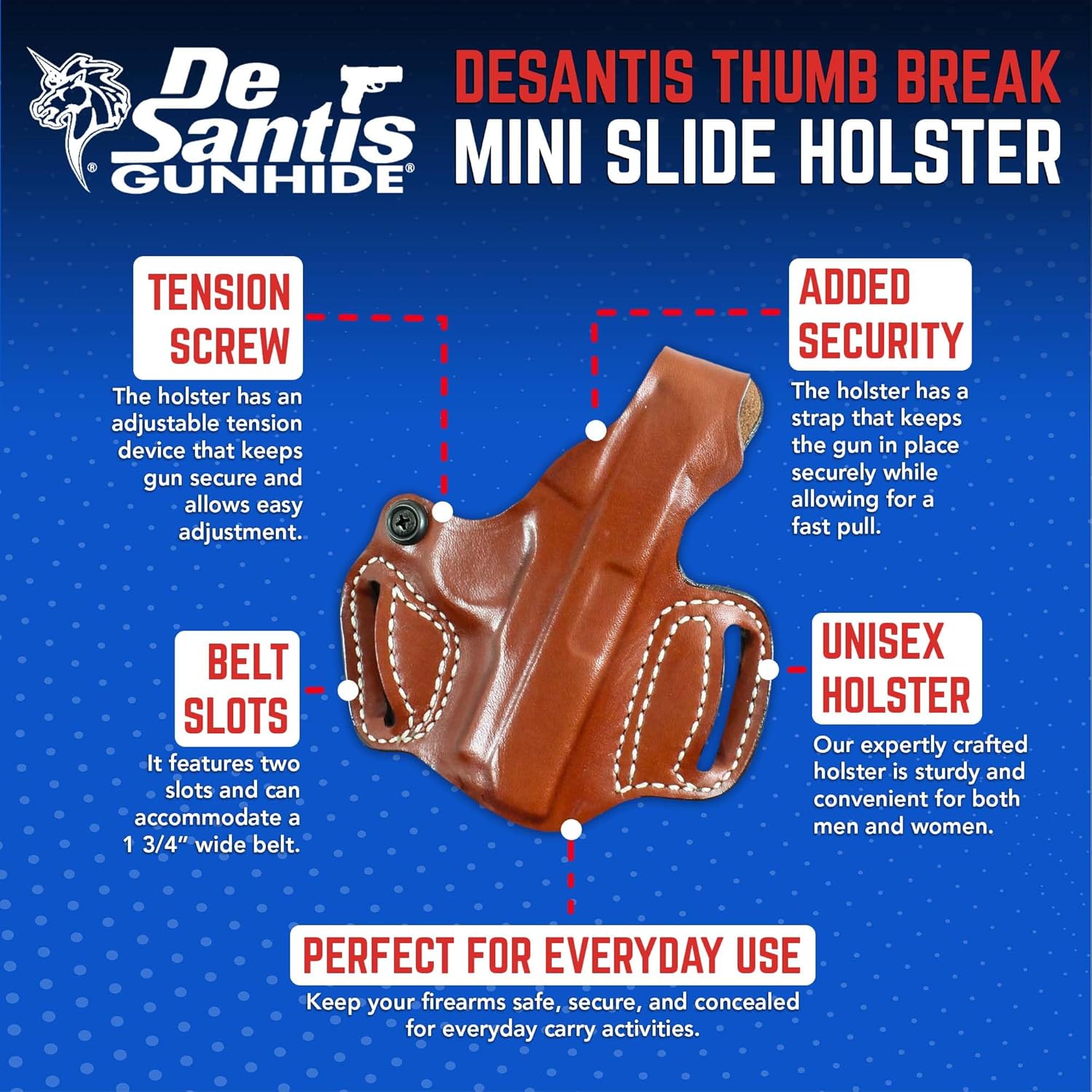 Desantis Thumb Break Mini Slide Holster, Premium Gun Holster, Fits SIG P938, Kimber Micro 9MM, Adjustable Tension Device, Right-Hand Draw, Tan