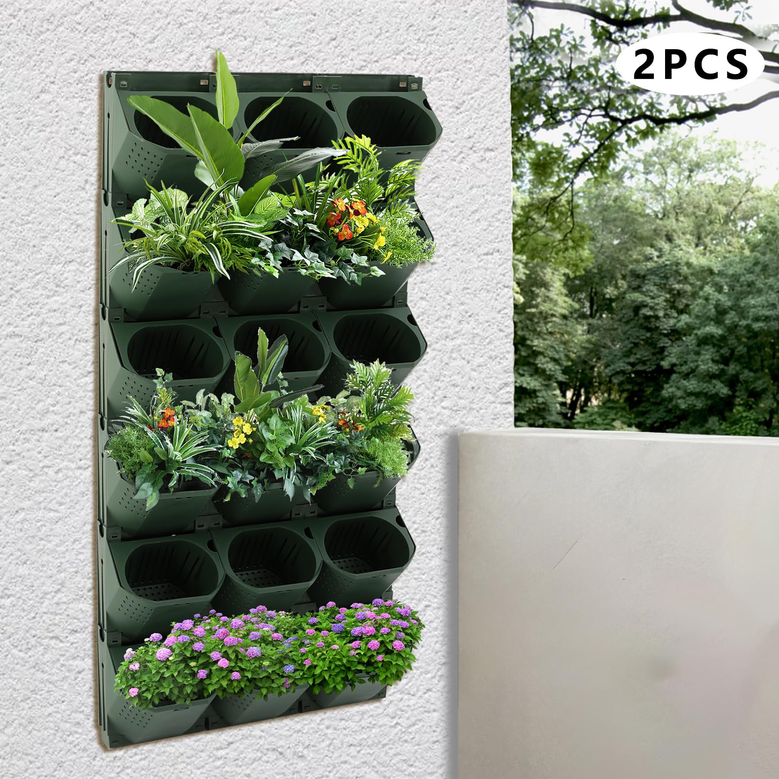 Hängender vertikaler Wand-Pflanzgefäß, Hängende Pflanztaschen, Vertikaler Wand-Blumentopf, Vertikaler Garten Pflanzenwand, Wandmontierter Pflanztasche für Gärten, Balkonen (Army Green, 36PCS)