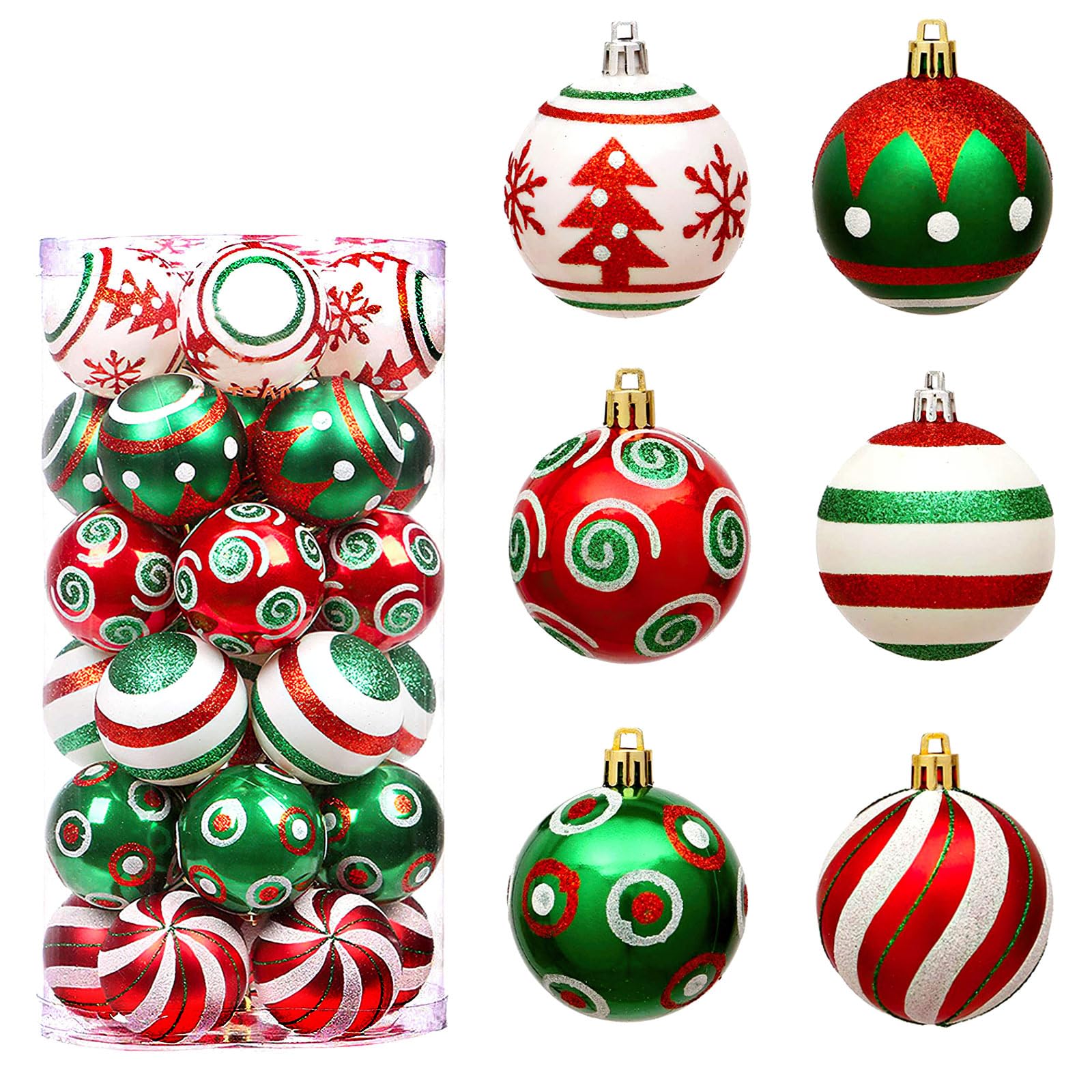 30Pcs Christmas Baubles, 6CM Red Green Gold Christmas Ball Ornaments Shatterproof Hanging Balls Sets for Tree Seasonal Decorative Winter Holiday Party Home (30pcs)