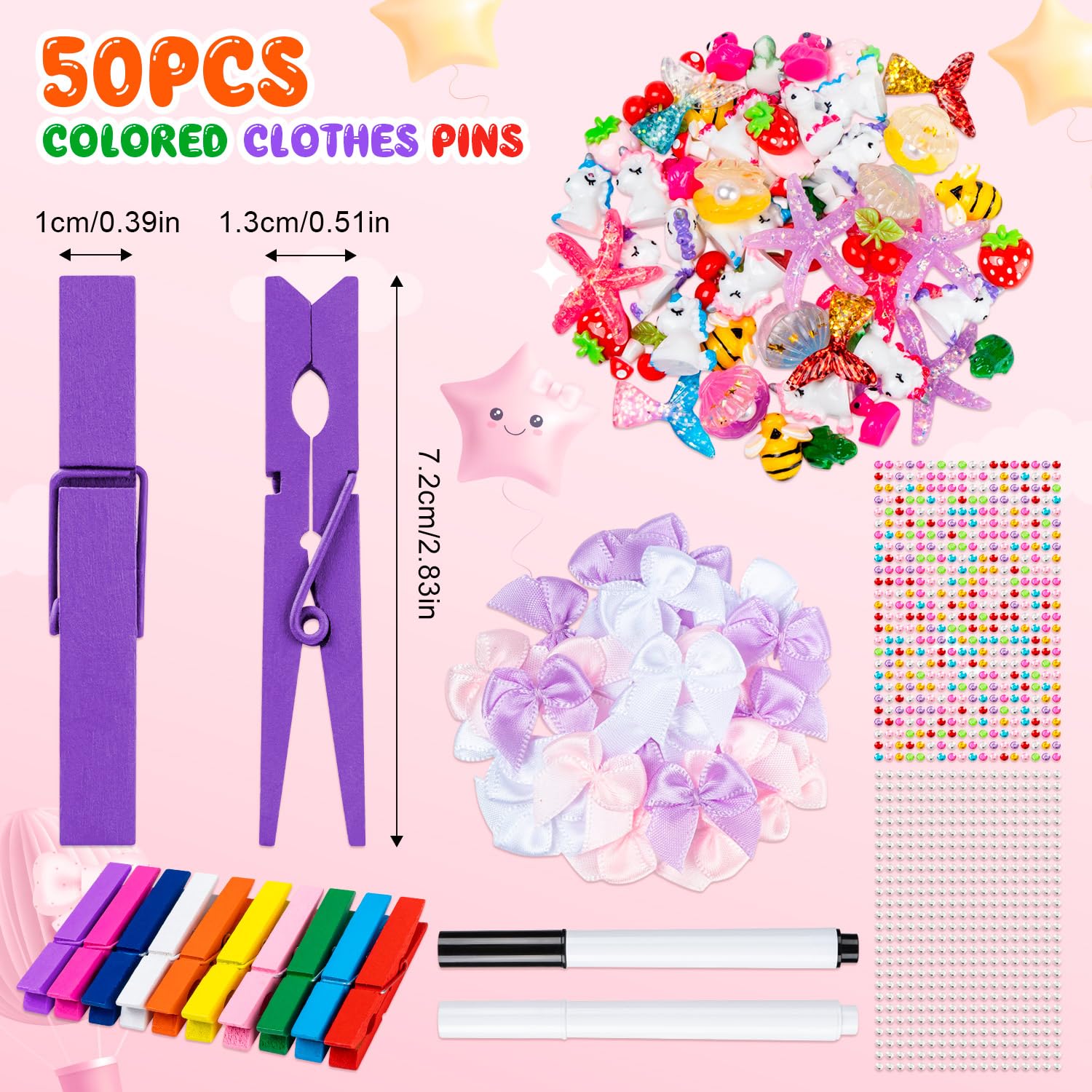 Cheer Pin Charms 60-Piece Cheer Pins Spirit Clips Kit - Includes Wooden ...