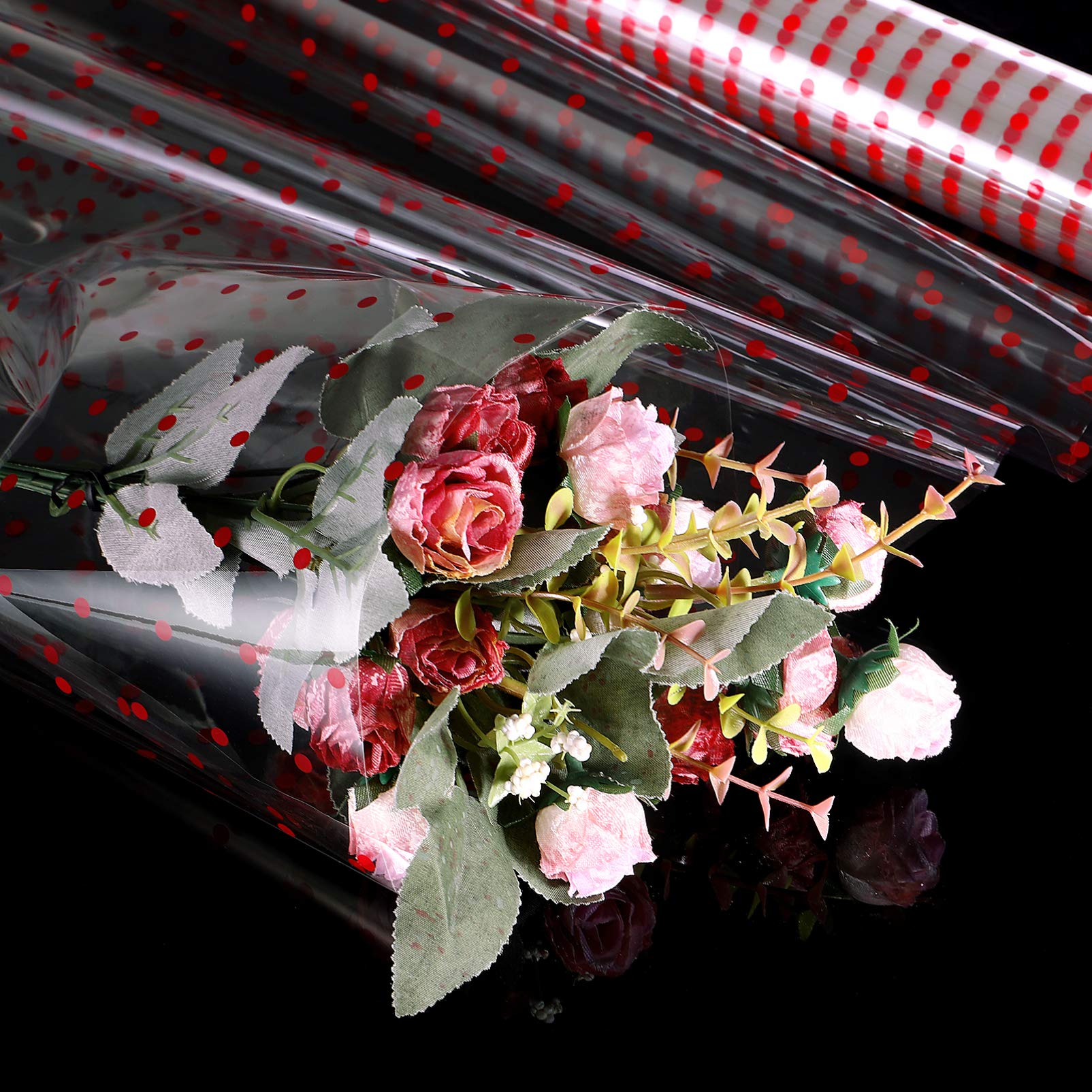 Rotolo di Cellophane Rosso a Pois 2, 5 Mil 3000x40 Cm