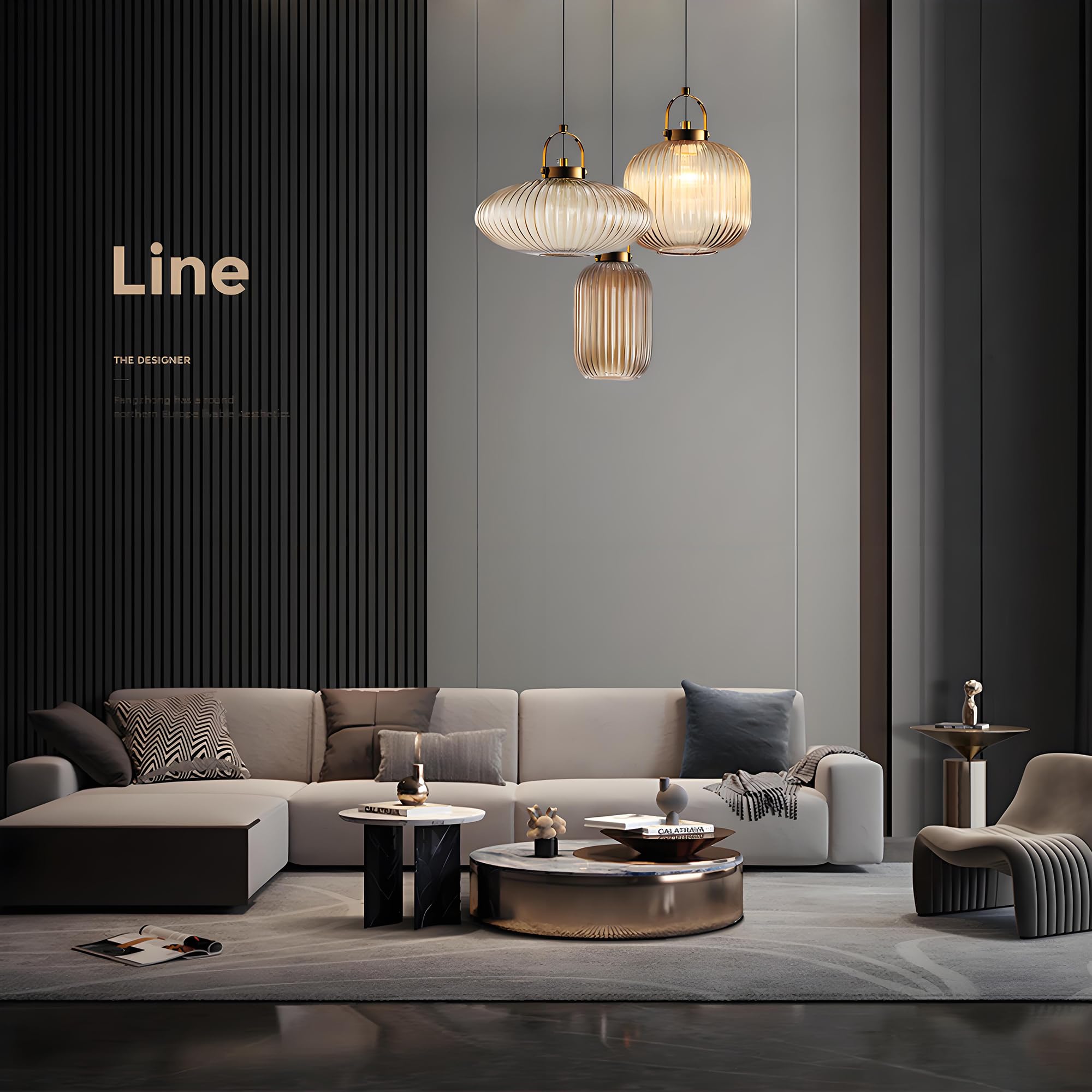 Suspension Vintage En Verre Ambré Travaillé 3 Lampes LUCKNOW