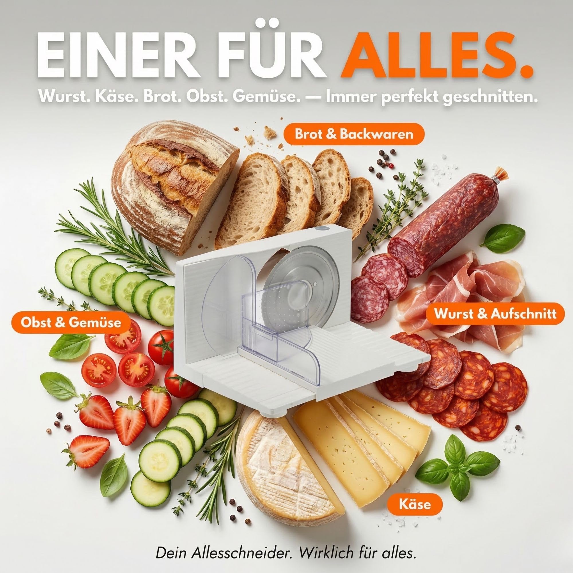 Sommertal Allesschneider AS170 150W Edelstahlmesser klappbar elektrische Brotschneidemaschine weiß 0-15mm