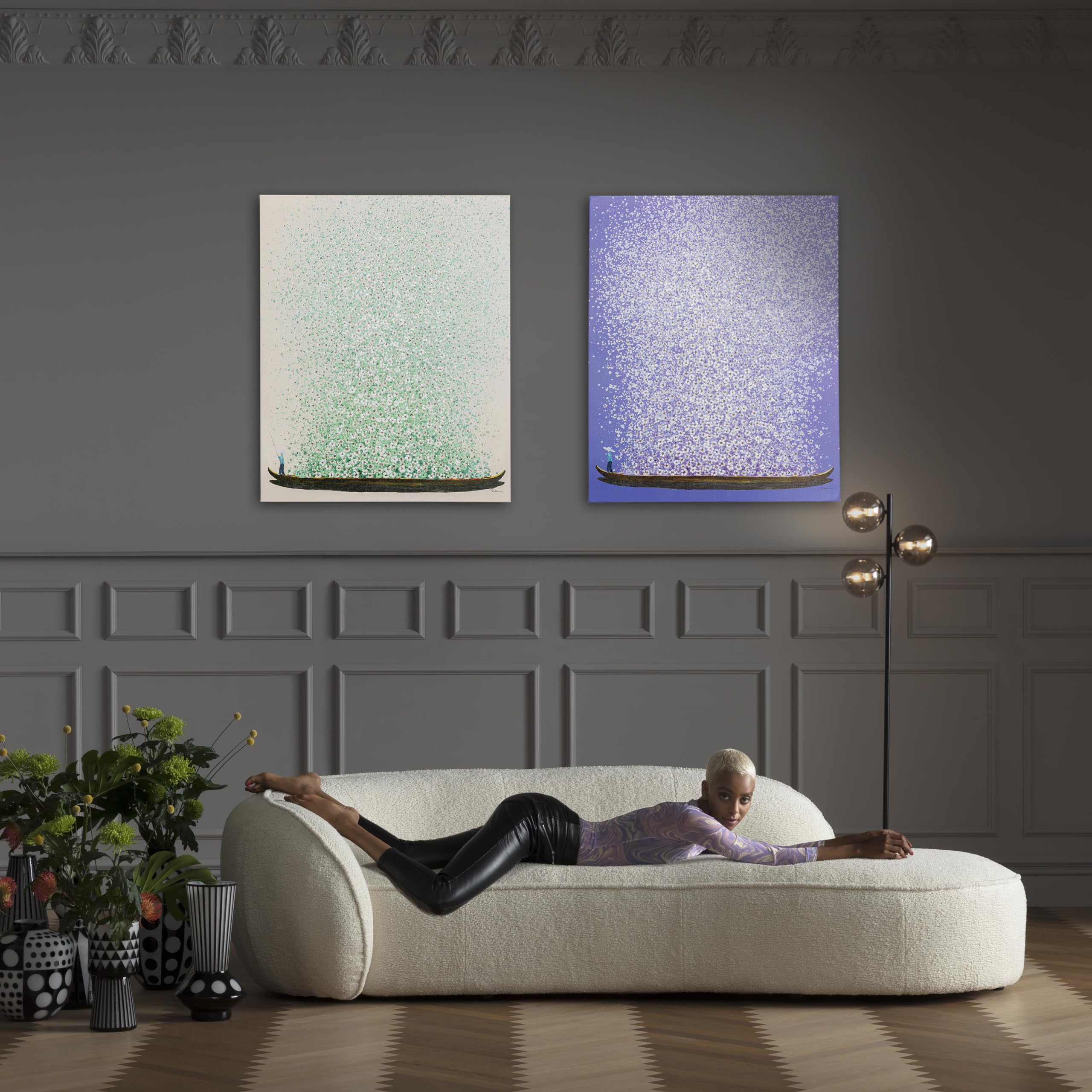 【KARE Design】カレデザイン 3D 立体 アートパネル フラワーボートゴールドピンク160x120cm タッチドピクチャー ｜【KARE 絵画